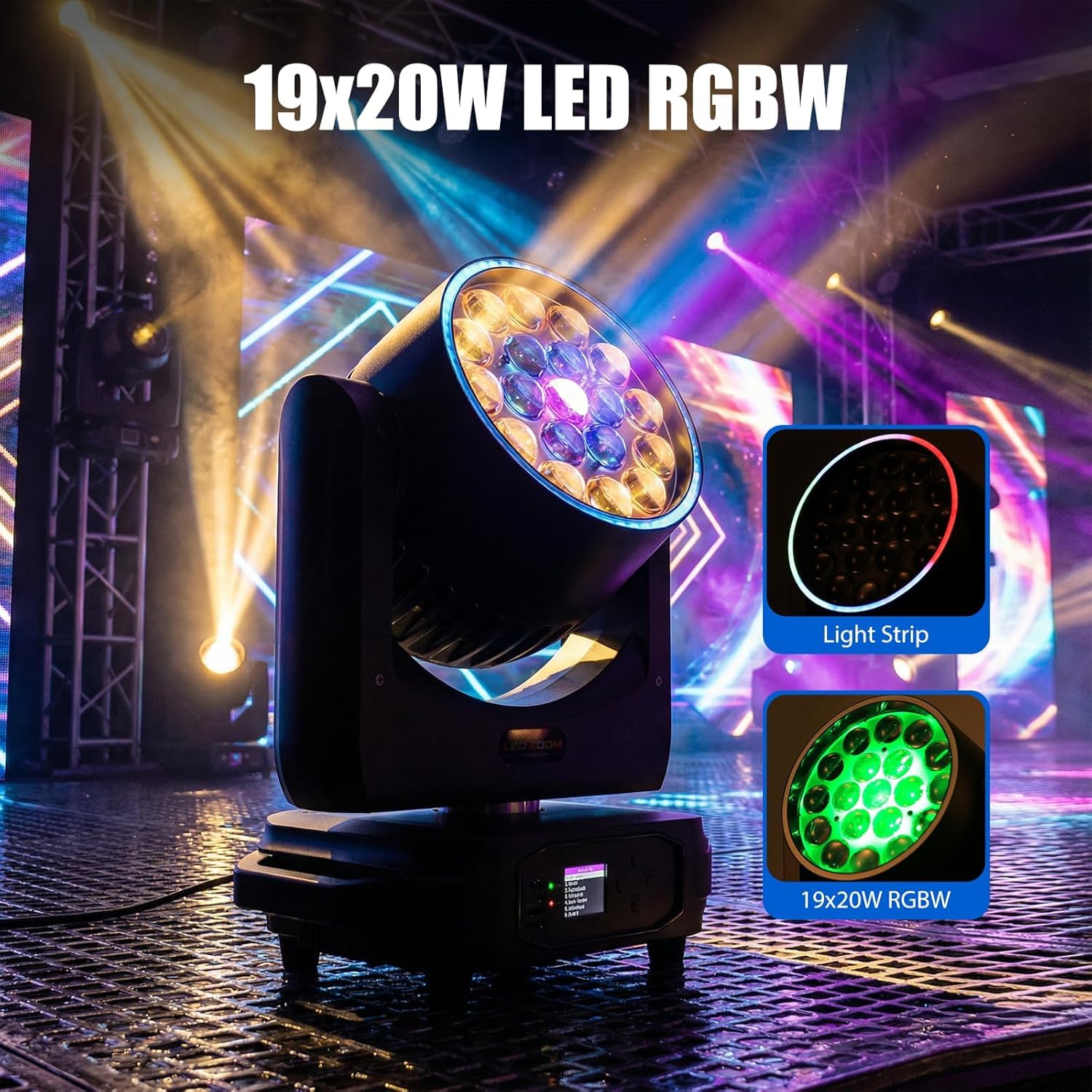 2Pcs 19x20W Teste Mobili LED con Flightcase, Beam RGBW Zoom Wash con Striscia LED d-mx512 per Palcetti Feste Club DJ Matrimoni