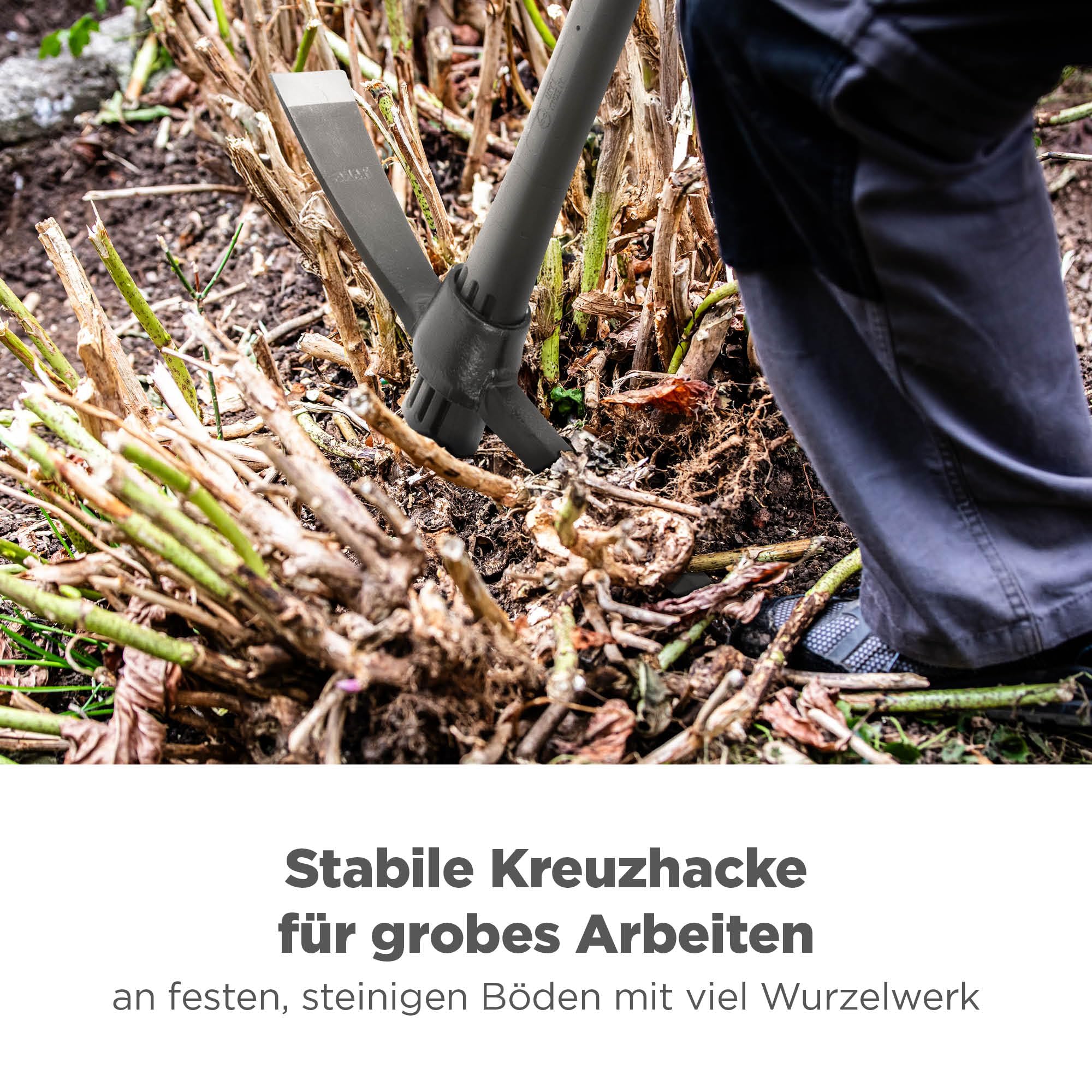 blizz-z Kreuzhacke Profi mit losem Fiberglasstiel | Gartenhacke, Spitzhacke, Gartenwerkzeug in Profiqualität für grobes Arbeiten an steinigen Böden mit Wurzelwerk | Made in EU