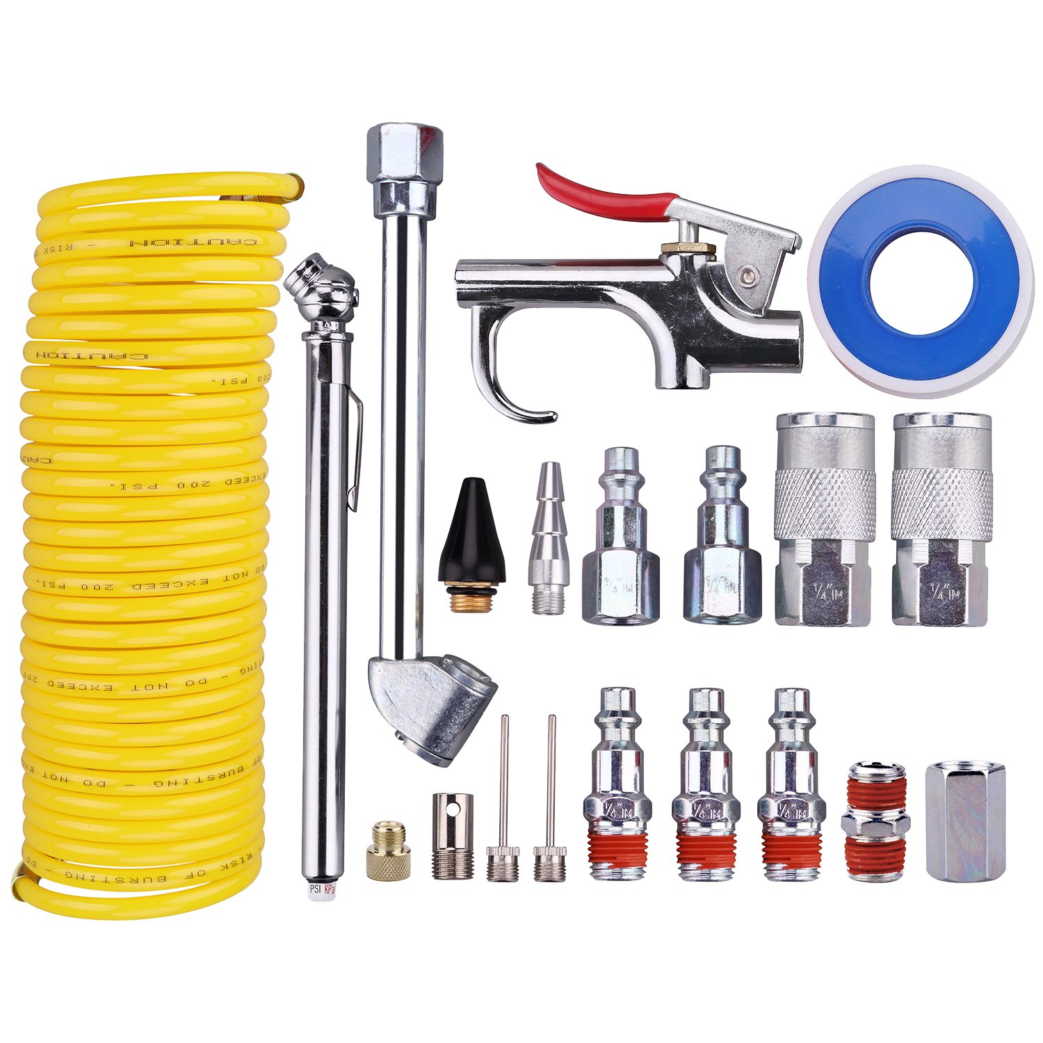WYNNsky Air Compressor Kit, 1/4 Inch NPT Air Tool Kit with 1/4 Inch x 25Ft Coil Nylon Hose