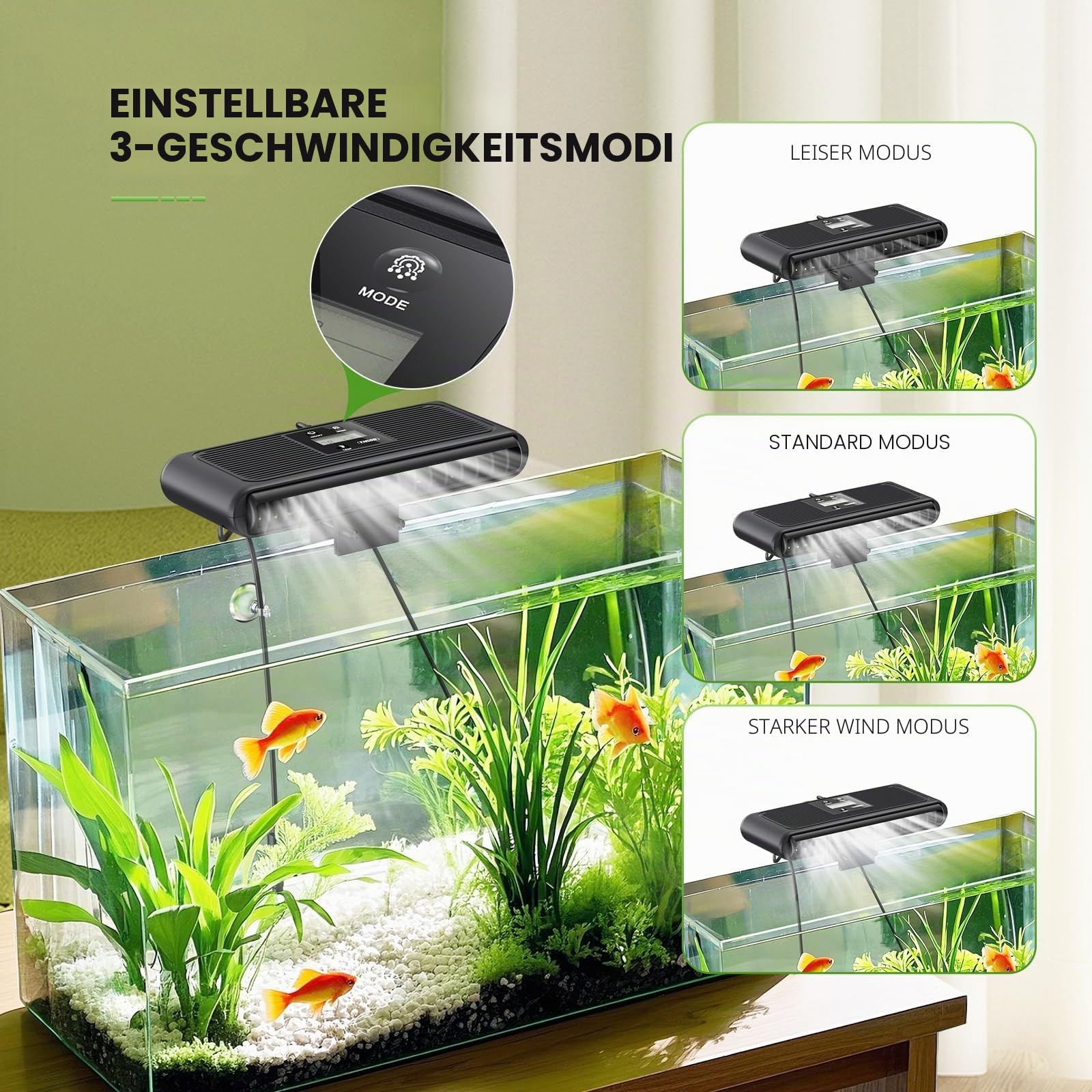 PAIZOO Aquarium-kühlventilator, Aquarium-Kühler Mit Temperatursonde Und LCD-Display, Automatischer Temperaturregelung 3 Geschwindigkeitsmodi, Axolotl-Kühler, 6,4 W