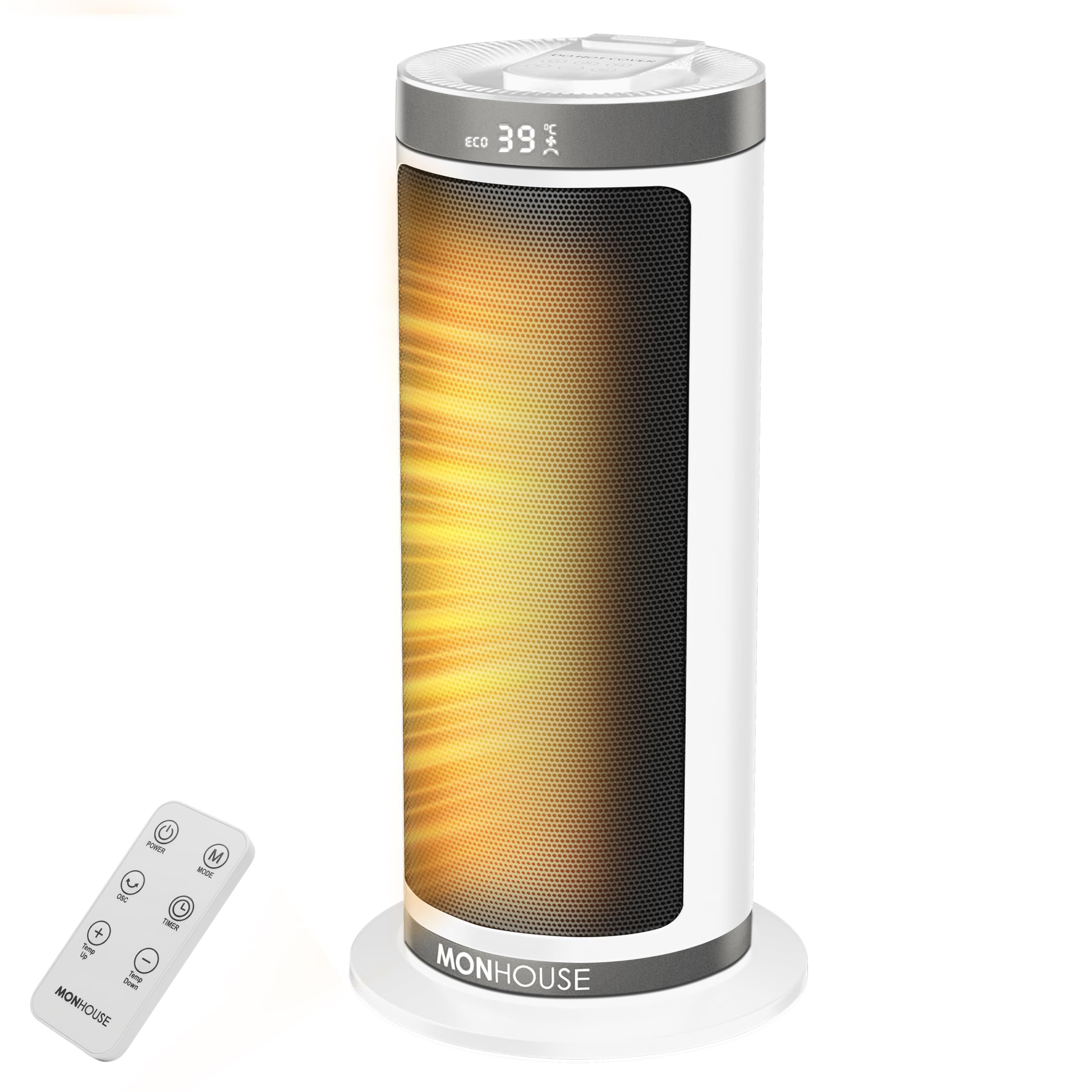 MONHOUSE Electric Heater - Energy Efficient PTC Ceramic, Silent Portable Heater with LED Display, Remote Control, Overheat Protection, Smart Thermostat, 1-12HR Timer - Ideal for Office, Home, Bedroom