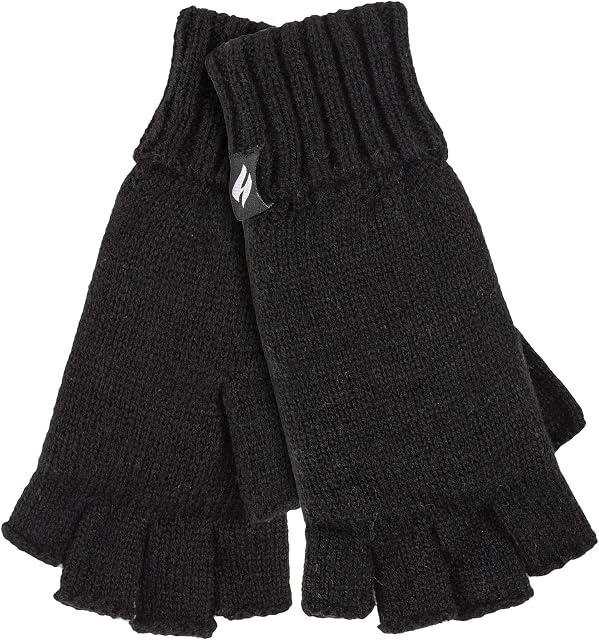 Ladies Solid Knitted Fingerless Gloves | HEAT HOLDERS | Ideal for Smartphone | Keeps Hands Warm in Winter