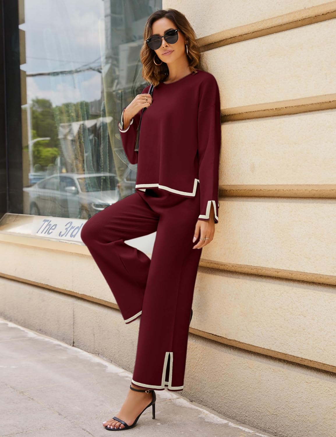 Tanming Women's 2 Piece Outfits Long Sleeve Knit Sweater Top Wide Leg Pants Lounge Sets Tracksuits - Image 6