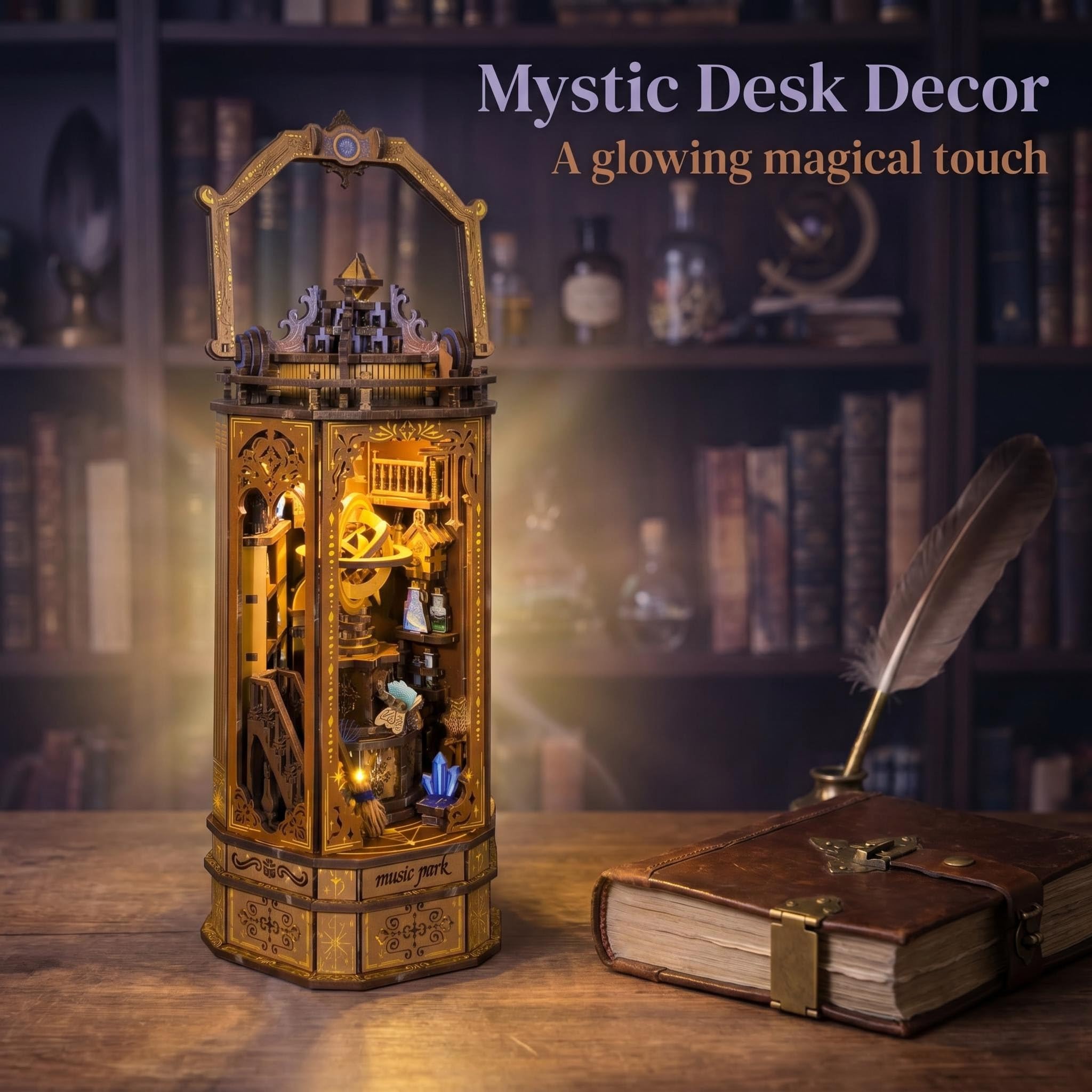 Music Park Puzzle in legno 3D, lanterna magica assemblata a mano, casetta magica in miniatura con luce sensore di movimento, per adulti, scena 3D portatile, decorazione da tavolo, artigianato in legno