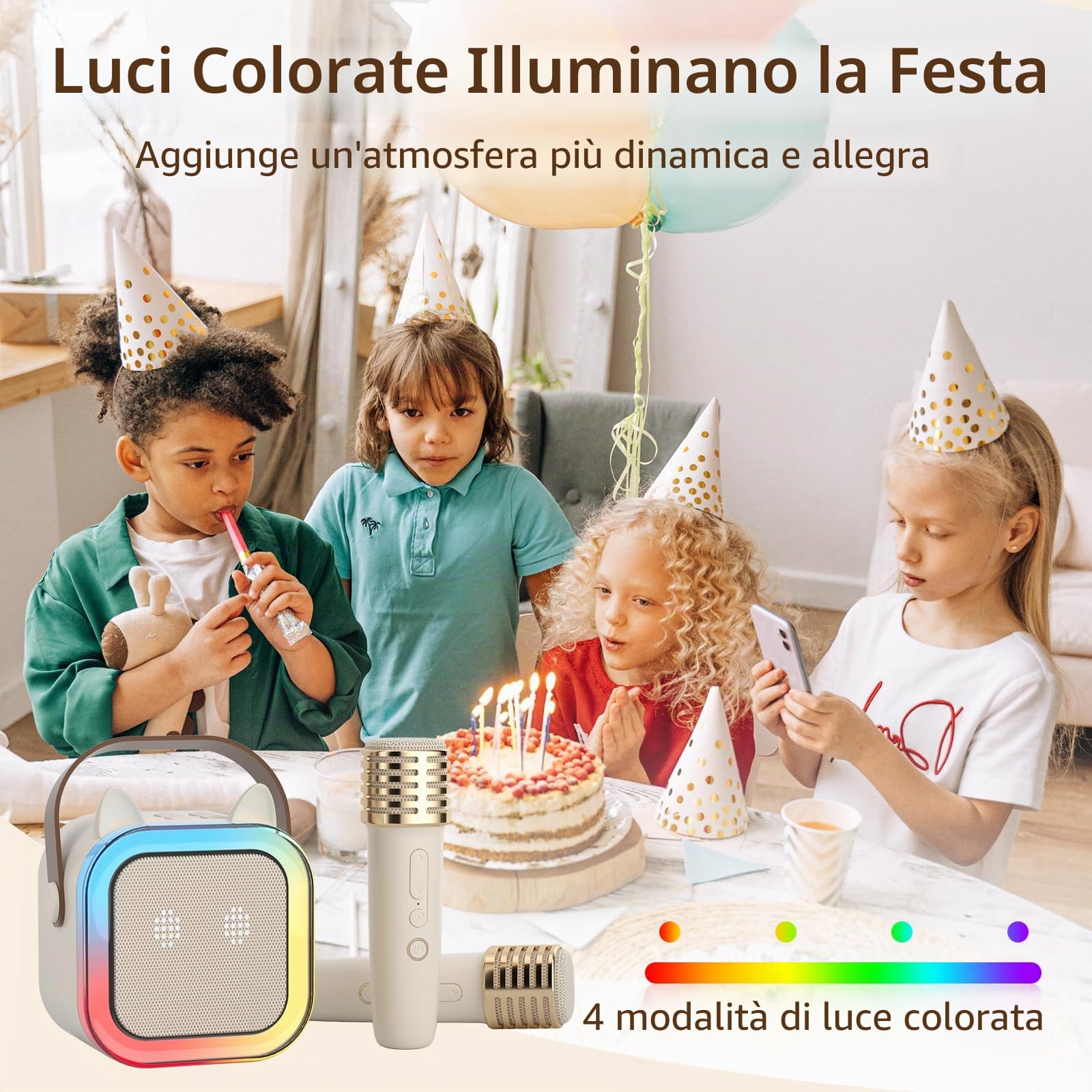 Cute Cat Ear Karaoke Machine per bambini adulti, sistema di karaoke portatile con luce LED lampeggiante, 2 microfoni wireless, supporto Bluetooth/TF/USB, altoparlante regalo per Natale