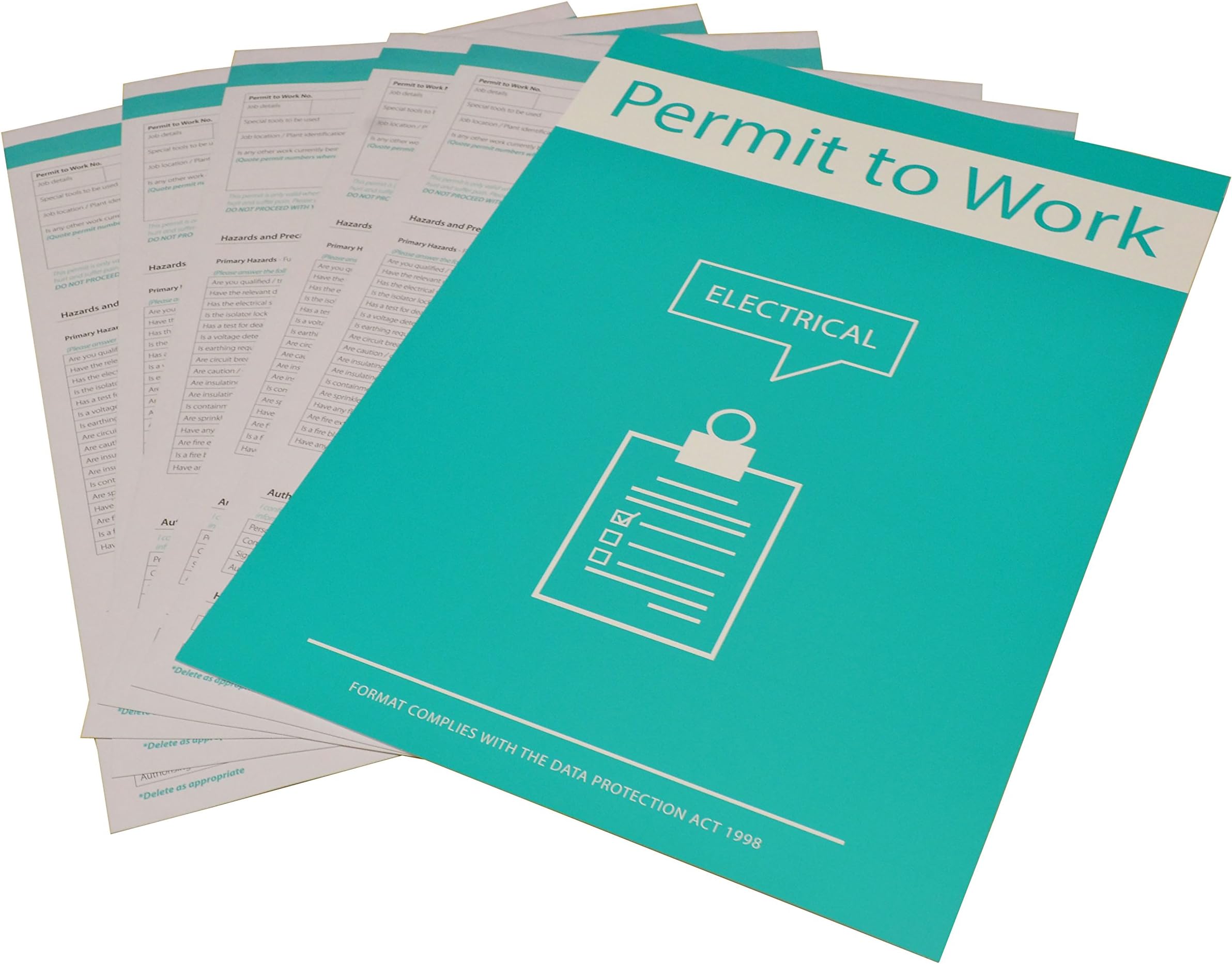 Electrical Permit To Work Forms 3 Parts - Original/2 Carbon Copies Card Backing for Seperating Pack Of 10