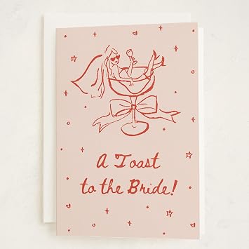 MINTED Cheers to Love Bridal Shower Card Fun Bachelorette Wedding Greeting Playful Bride Illustration Celebration Champagne Coupe Party Engagement Congrats Premium 5x7 Stationery with Envelope Feminine Modern Design