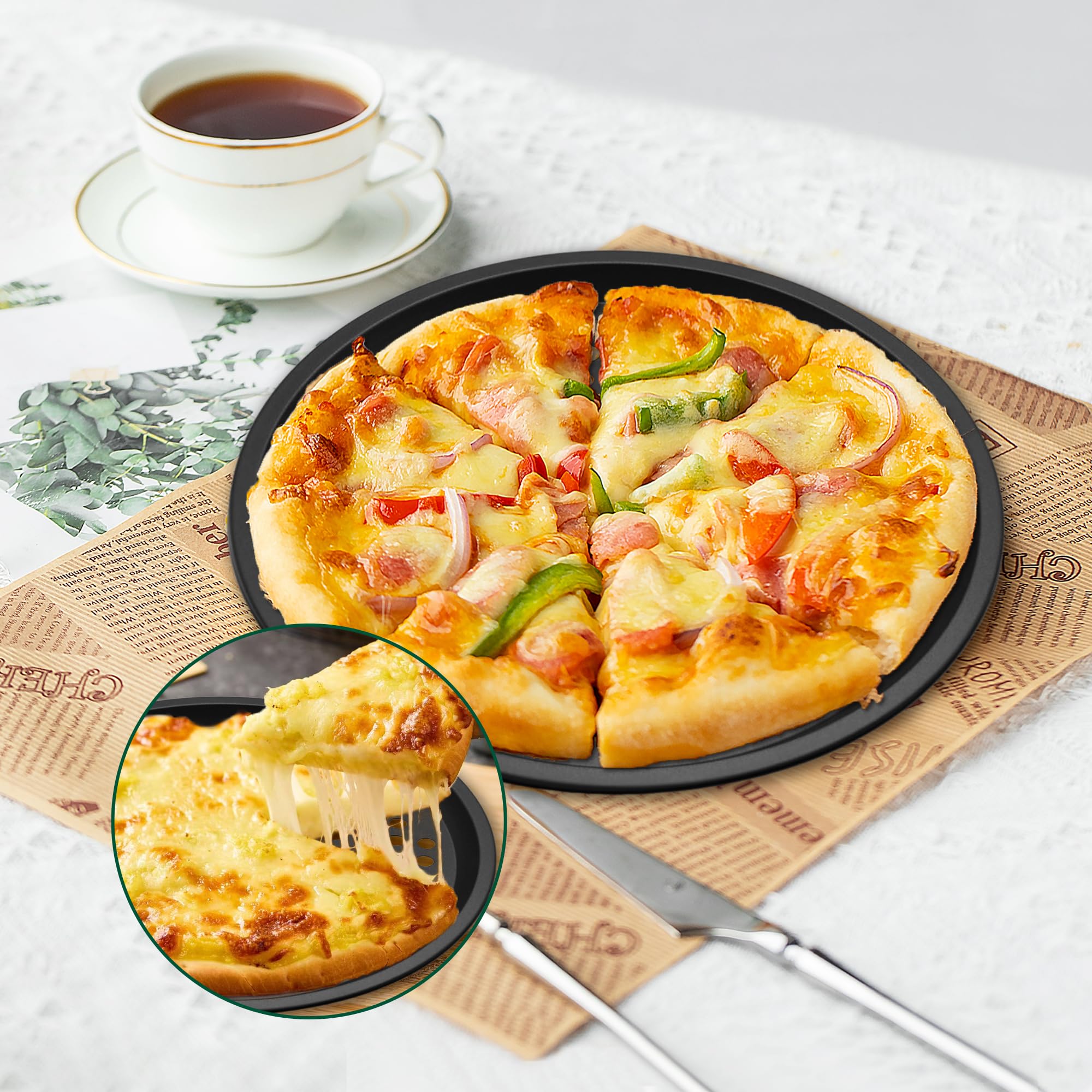 Lot de 2 plateaux à pizza avec trous, plaques à pizza antiadhésives, plaque de cuisson perforée en acier au carbone, plaque de four ronde pour la cuisson, 30 cm