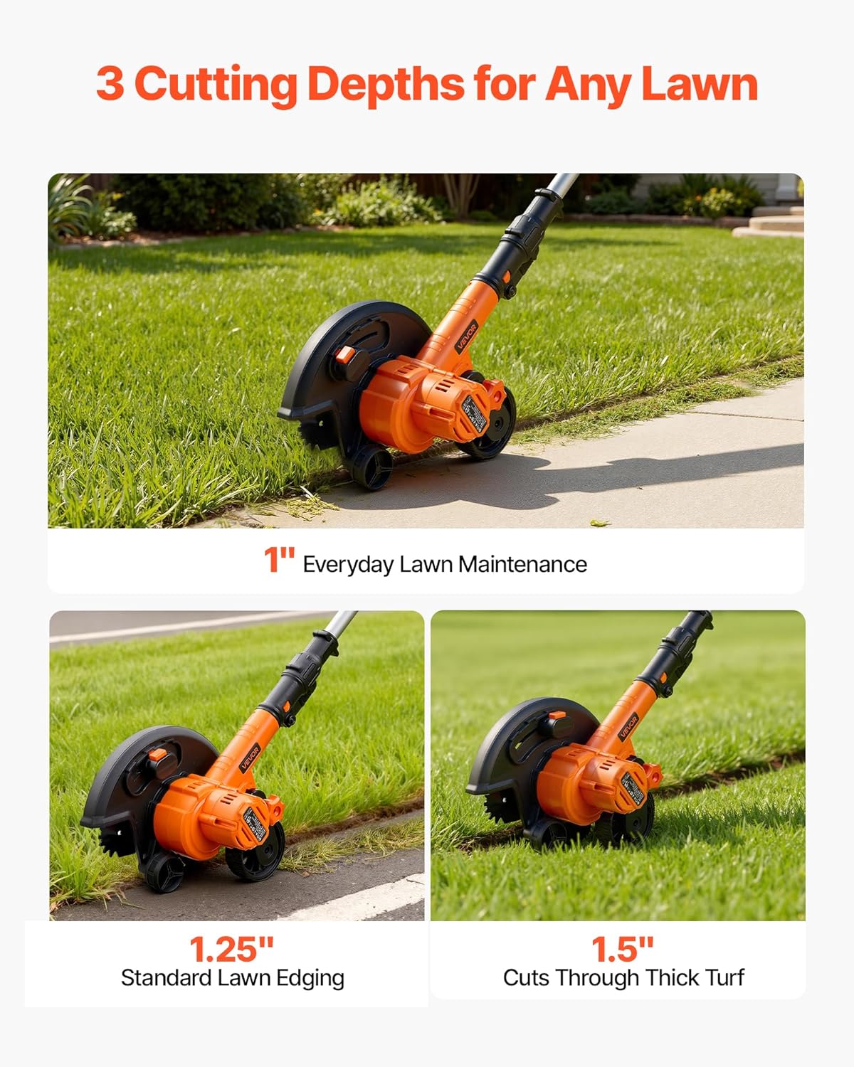 VEVOR Lawn Edger, 8.8 inch Blade, 20V Battery Powered Cordless Edger Lawn Tool, with 3-Position Blade Depth, 4000 mAh Battery and Charger Included, for Lawns, Driveways, Yards, and Sidewalk Edges
