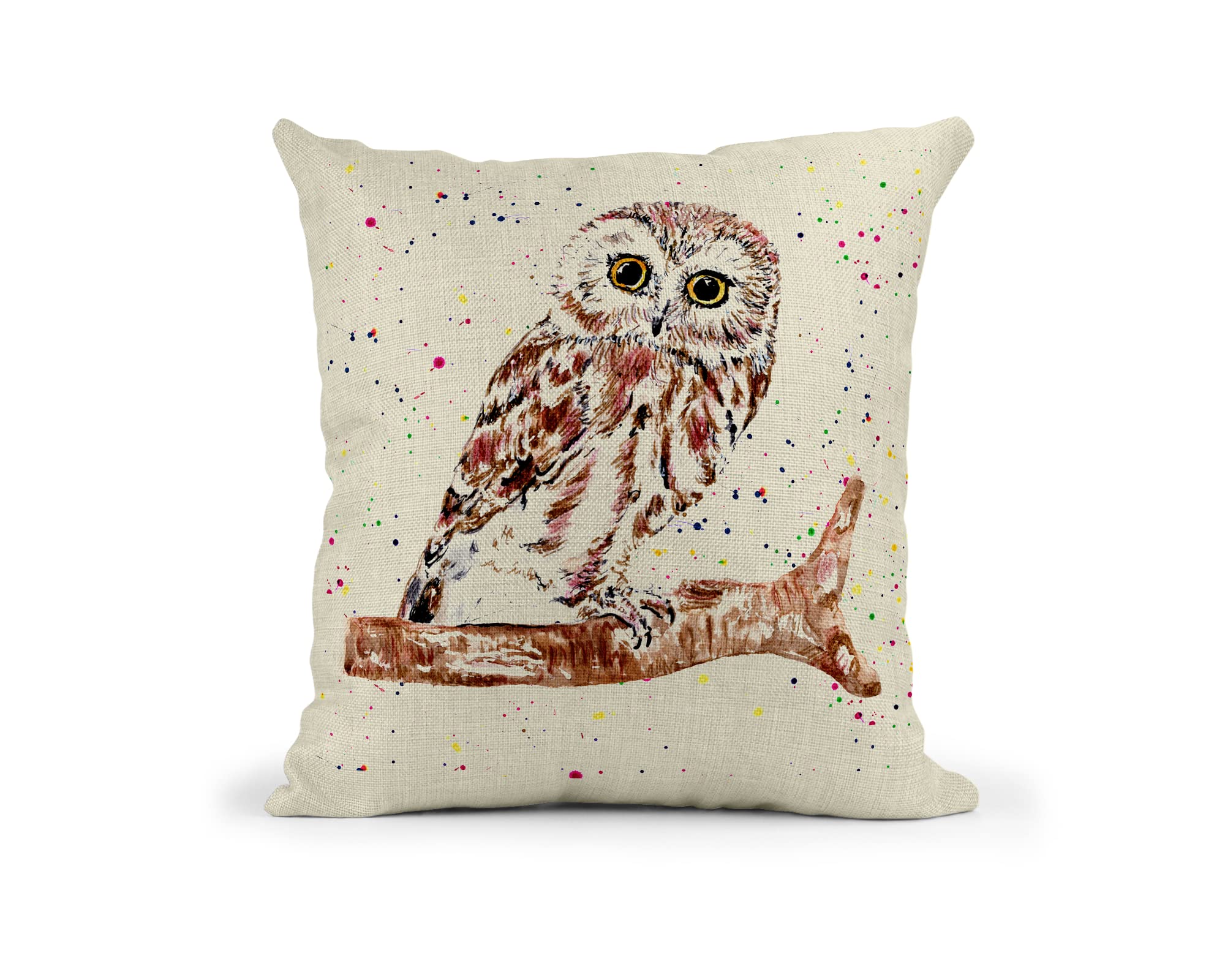 Vixar Owl British Wildlife Hand Painted Watercolour Art Linnen Cushion With filling or cover only, 40x40cm, gift, christmas, Birthday (With Insert)