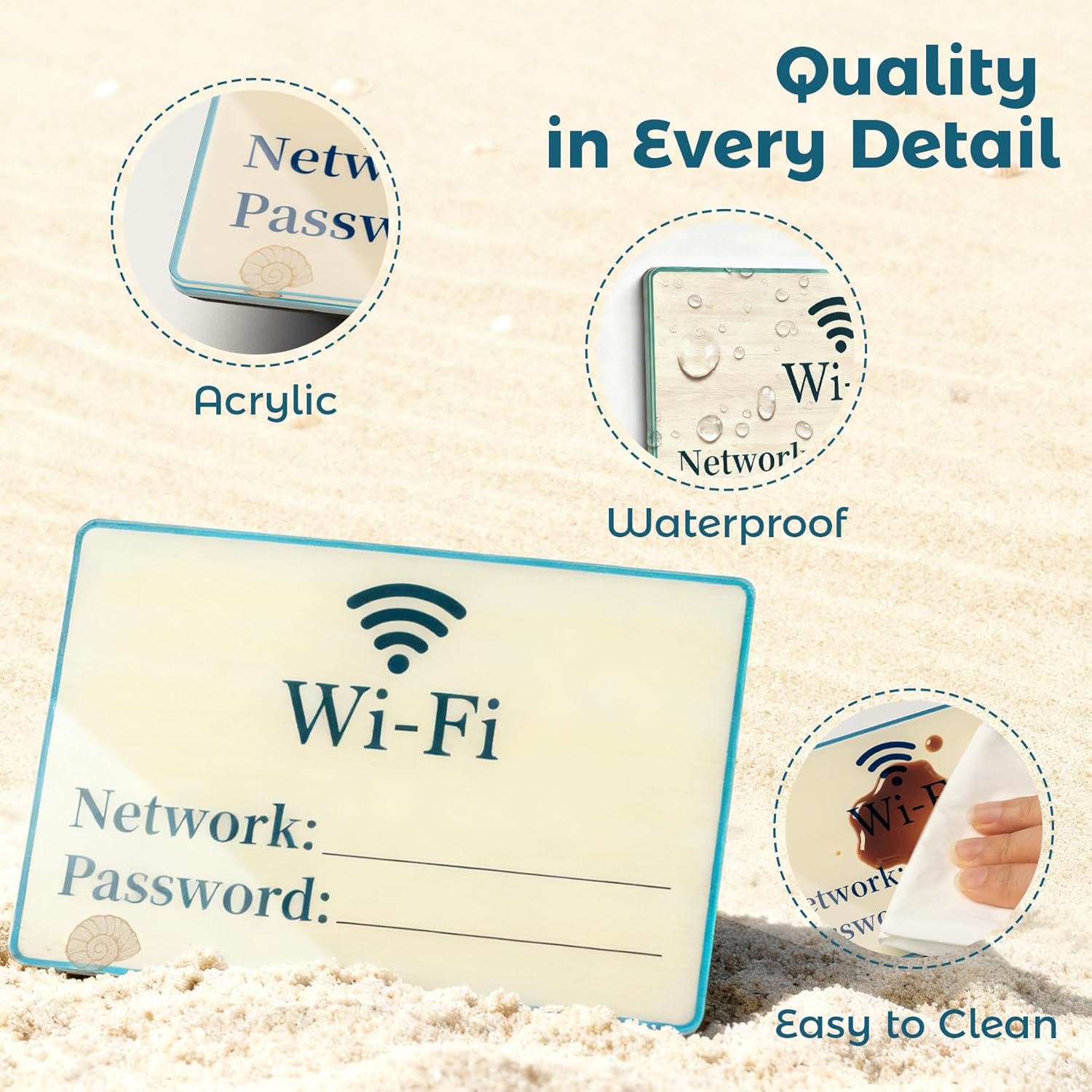Vacation Rental & BnB Host Starter Kit – 6 Pack (5” x 3”) – Short Term Home Guest Essentials Bundle – Includes WiFi Password, No Smoking, Owner’s Closet & Review Signs – Coastal Beach Decor
