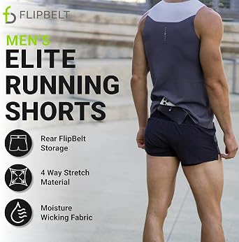 FlipBelt Athletic Elite Running Shorts for Men, Lightweight Moisture Wicking Exercise Shorts with Pockets