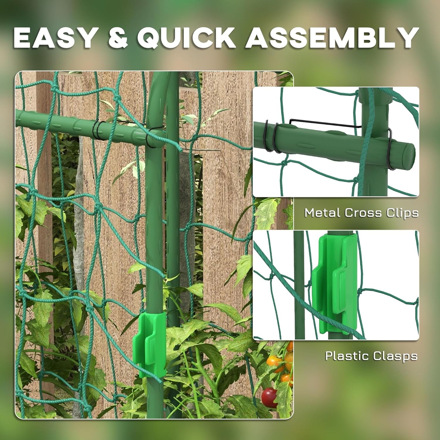 Outsunny Cucumber Trellis, 6' Tall Arch Trellis for Climbing Plants Outdoor, A-Frame, with Plastic Coated Steel Frame and Climbing Net, Support Vegetables, Peas, Fruit & Vines, Green