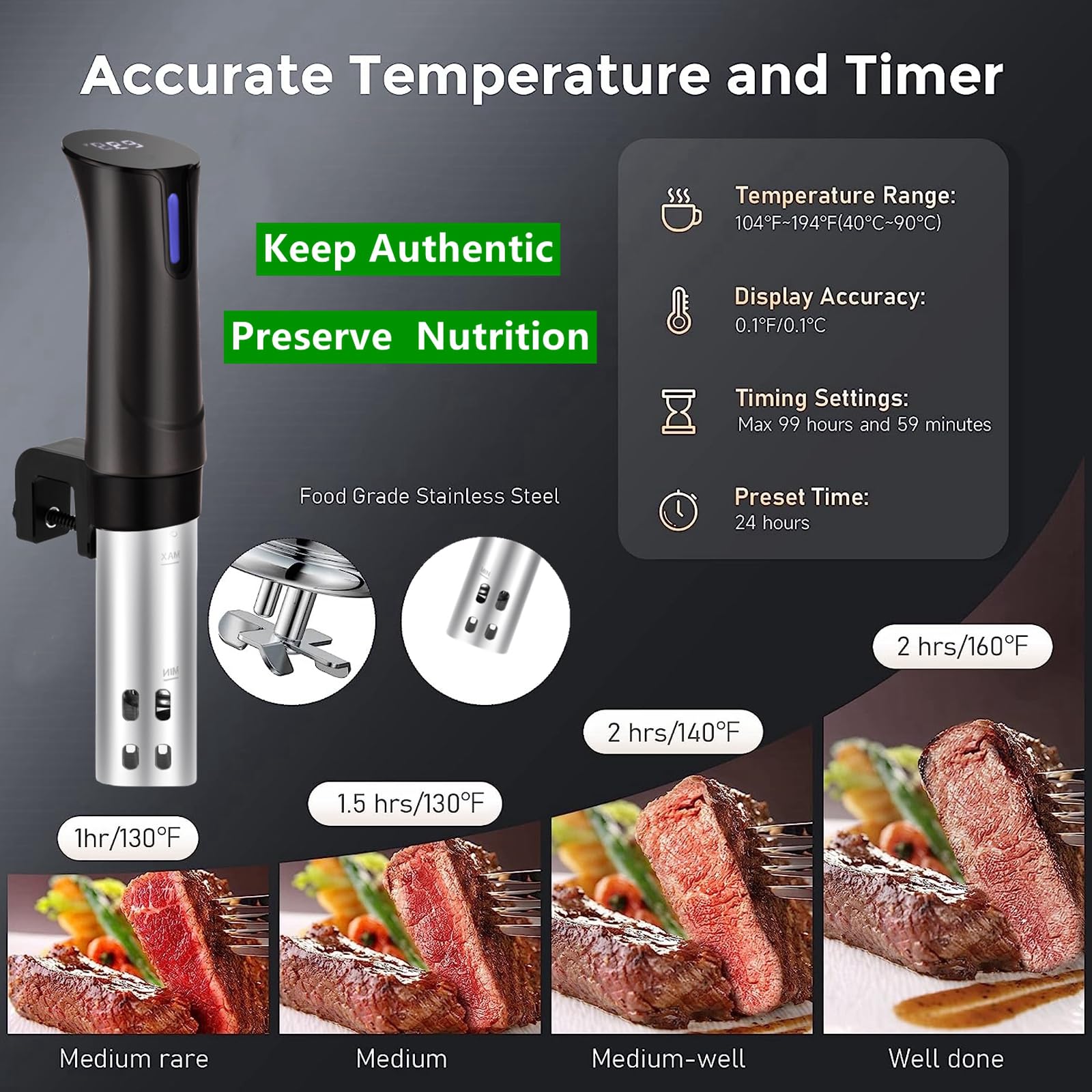 Máquina Sous Vide, Cocina Sous Vide de 1100 W, Circulador de Inmersión Térmica, Abrazadera Ajustable y Pantalla Táctil LED Digital/Control de Aplicación, Temperatura Precisa de Calentamiento Rápido