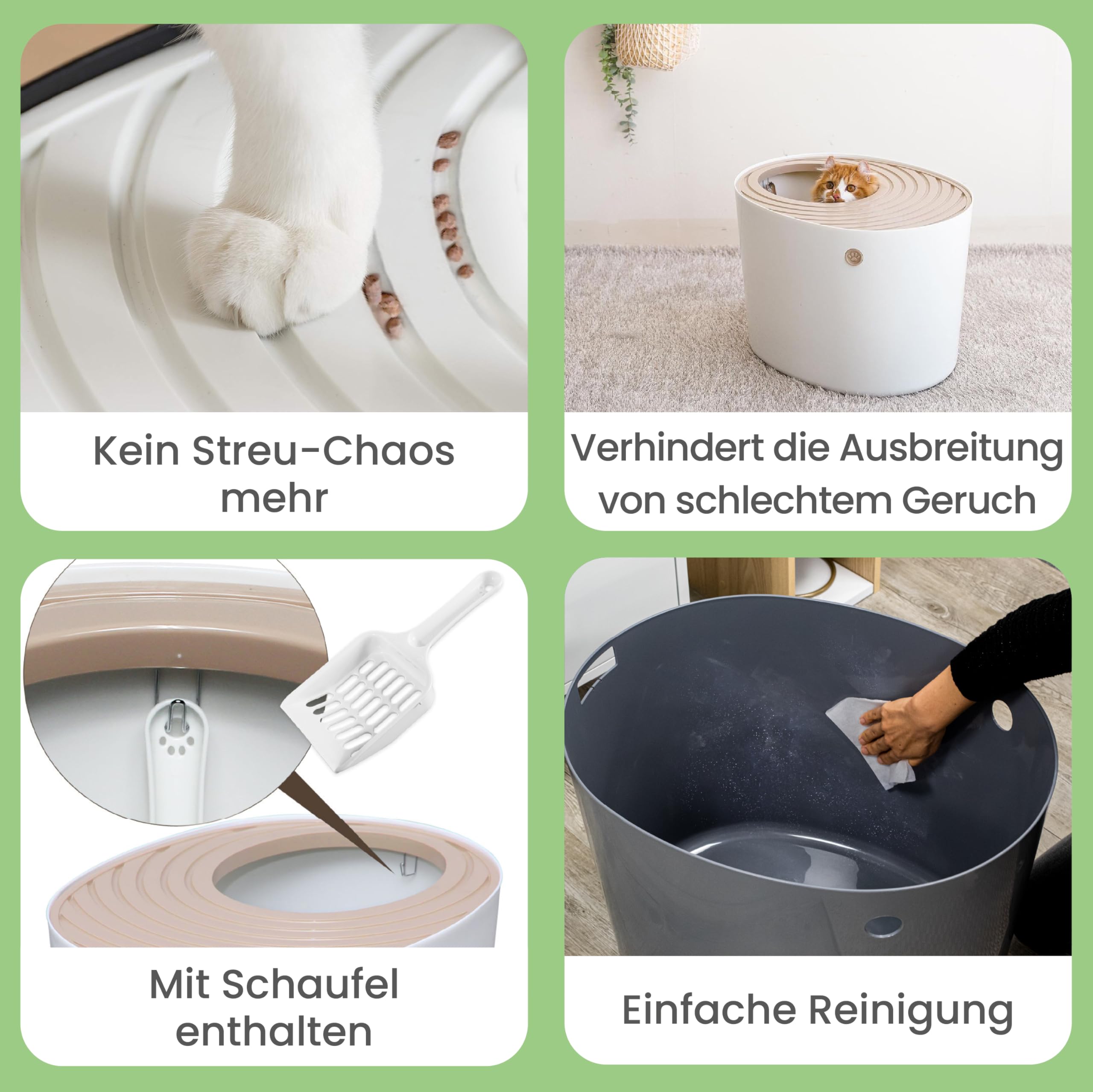 Iris Ohyama Katzenklo mit Schaufel, bis 7 kg, Weiß/Beige, mit Deckel, Katzentoilette, leicht reinigen, Für große Katzen, Kätzchen, geschlossen, XXL Toilette, BPA-frei, Cat Litter Box, PUNT-530
