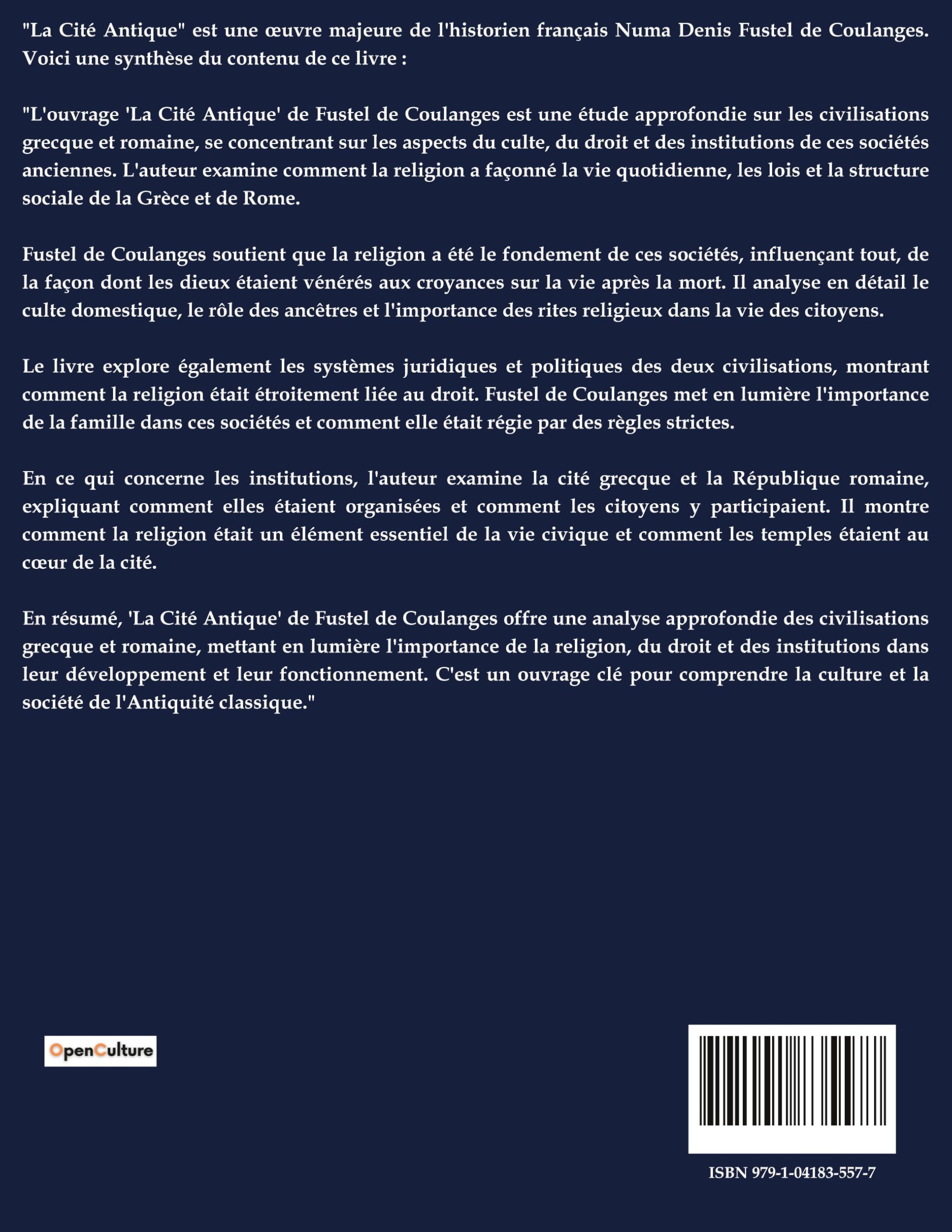 La Cité antique: Etude sur le culte, le droit, les institutions de la Grèce et de Rome