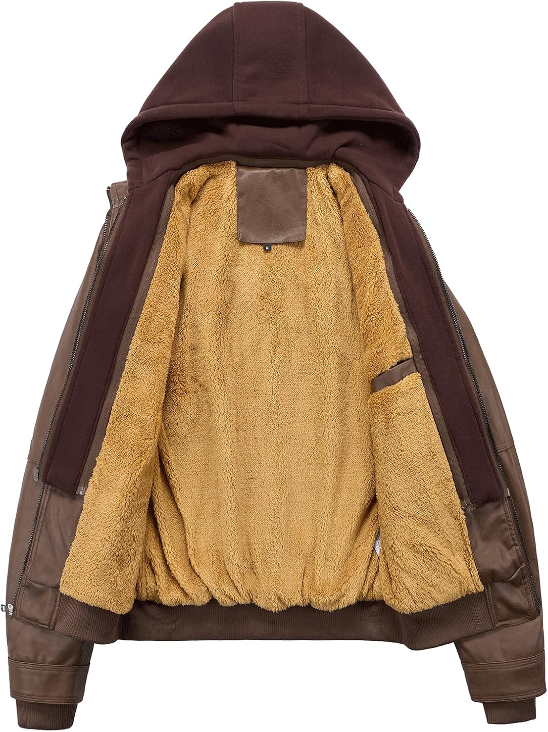 INVACHI Men's Leather Jacket Motorcycle Bomber Jacket Windproof PU Vintage Jacket with Removable Hood - Image 6