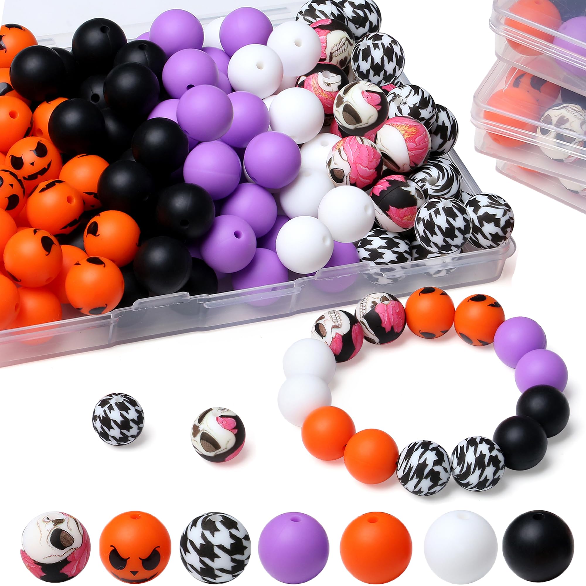 NUKAYAI 70Pcs Silicone Beads 15mm, Halloween Silicone Beads for Keychain Making Halloween Silicon Bead for Bracelets and Necklace Crafts Making