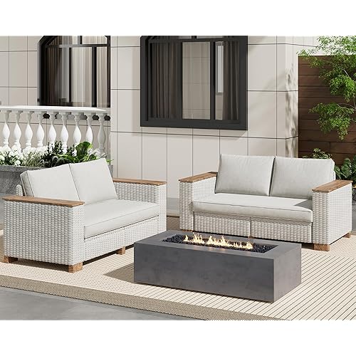 PaPaJet 4 Piece Outdoor Patio Furniture Set, Rattan Wicker Sofa Set, Patio Conversation Sets with Washable Cushions for Lawn Backyard Garden, Beige(63" x2)