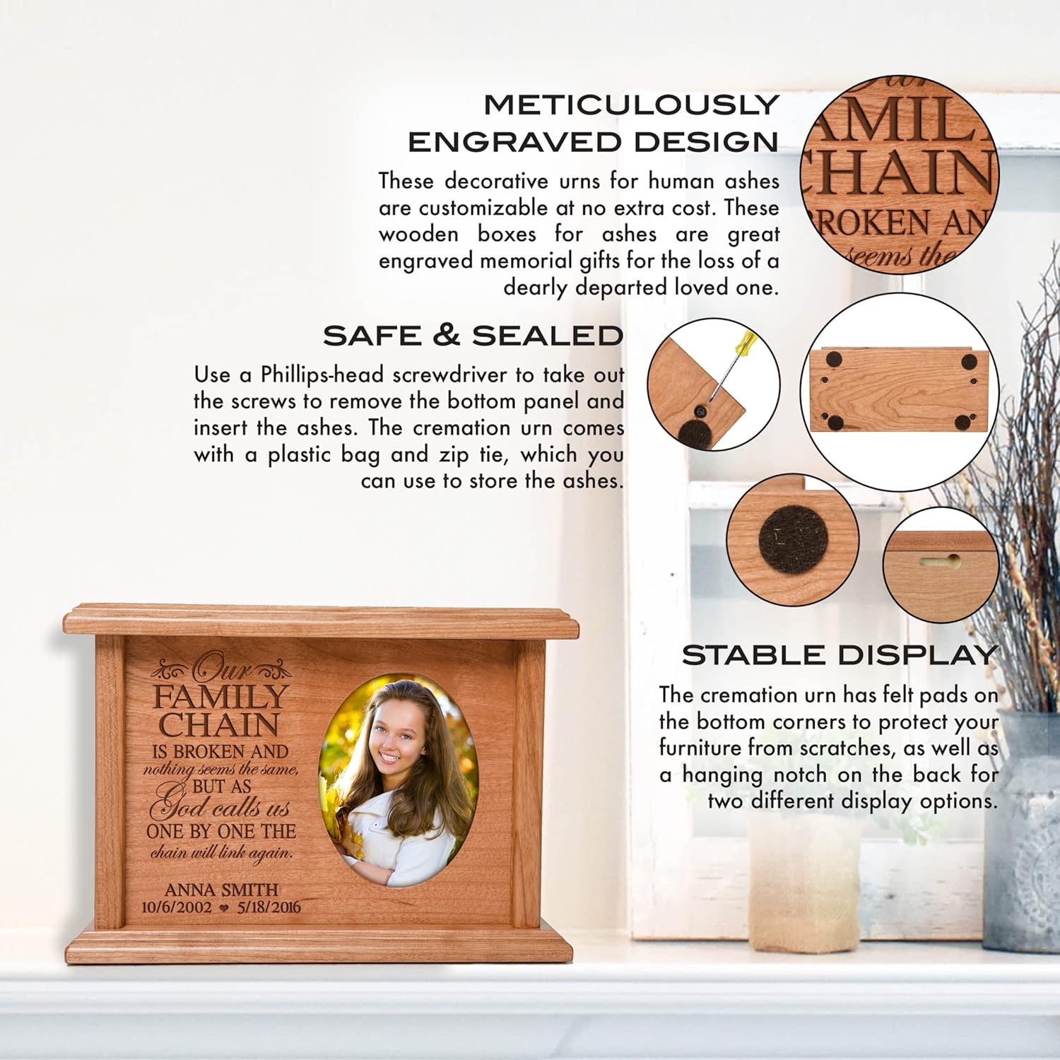LifeSong Milestones Small Urn for Human Ashes Custom Cremation Memorial Urn for Human Ashes Adult Female Small Keepsake Urns for Human Ashes Funeral Urns for Adult Ashes Wood Box Urns Men Wooden Urns