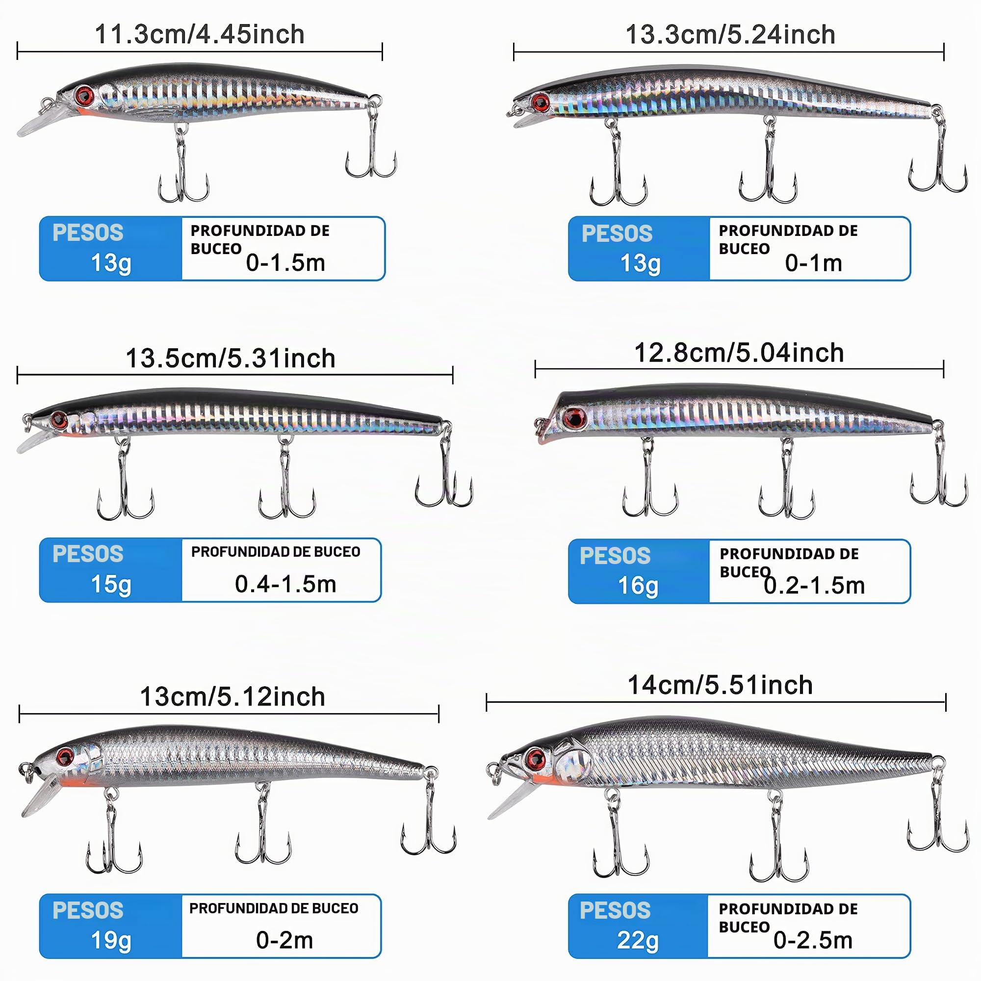 Kit de Señuelos de Pesca Juego de Señuelos de Pesca Popper de 6 Piezas Cebos Flotantes para Surf Crankbaits Señuelo Aparejos de Pesca