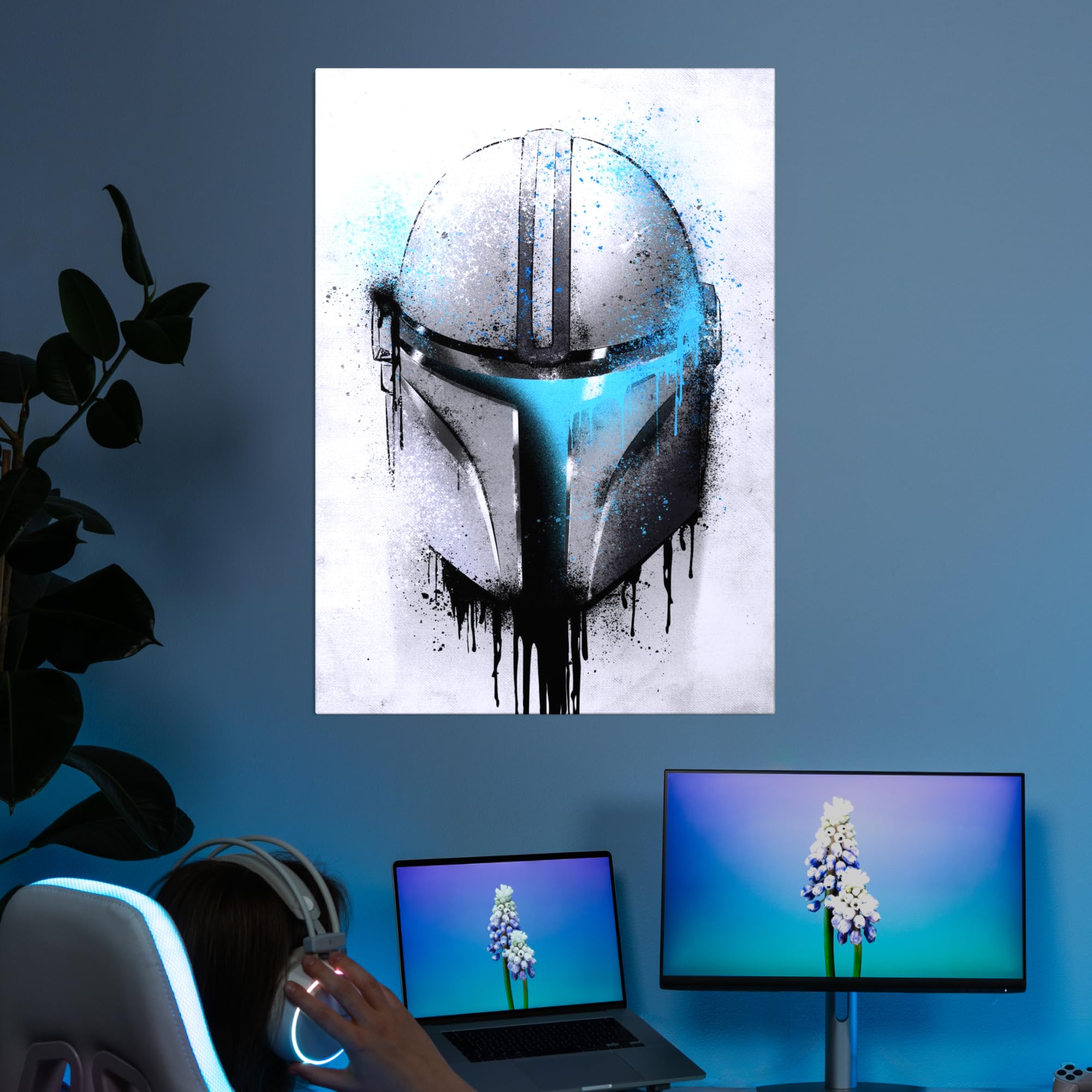 Displate - Póster de Metal - Montado con Imán - Star Wars - Helmets Graffiti - Mandalorian Graffitti - Taille L - 67,5x48cm Matt
