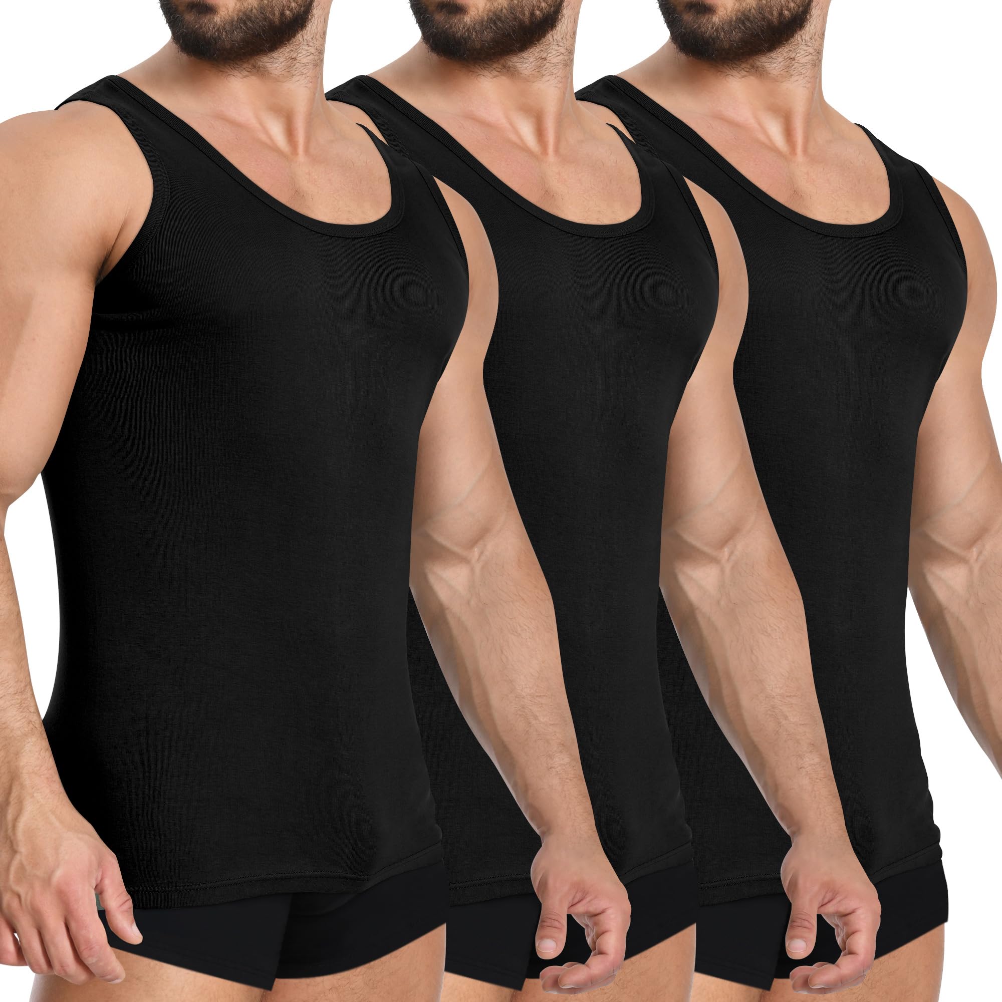 YOUCHAN Unterhemd Herren Tank Top 3er Pack 100% Baumwolle Ärmellos Weiß Schwarz
