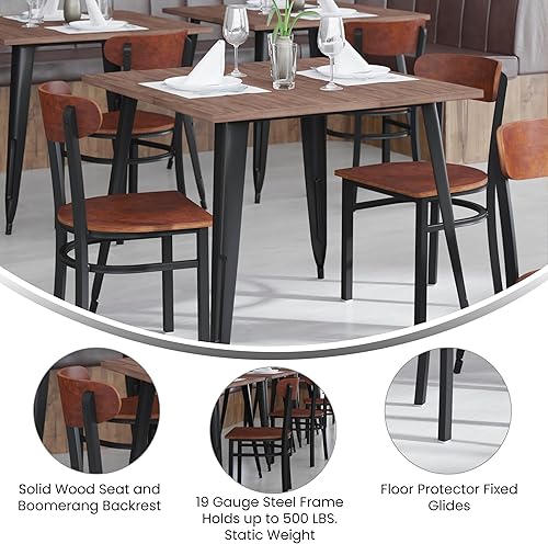 Miniatura 166 de Flash Furniture Wright - Silla de comedor de grado comercial, asiento de madera maciza con acabado de nogal y respaldo de boomerang, 500 libras de