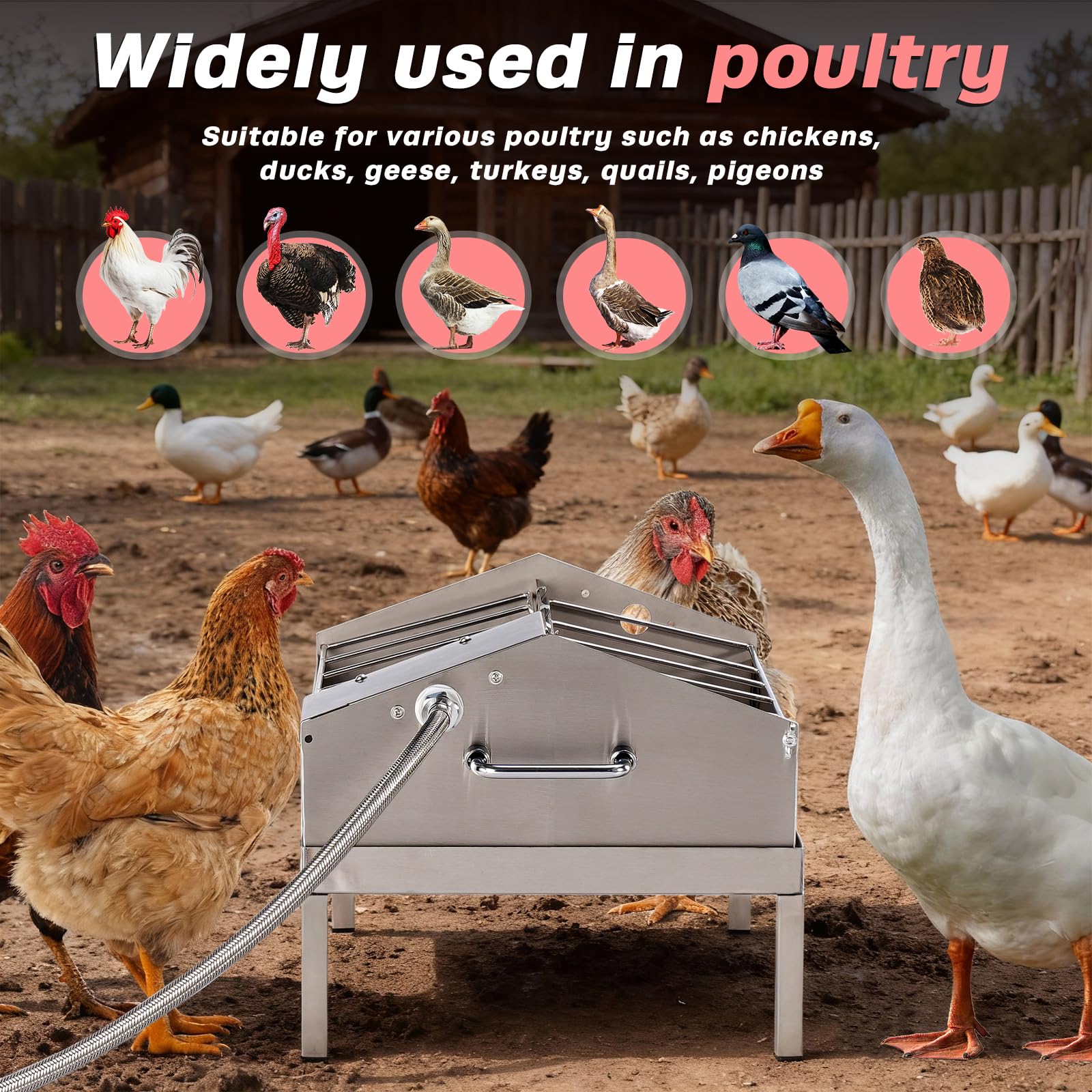 Bebedero y alimentador automático 2 en 1 para pollo, alimentador de agua de pollo de acero inoxidable con válvula flotante, dispensador de agua de llenado automático para aves de corral