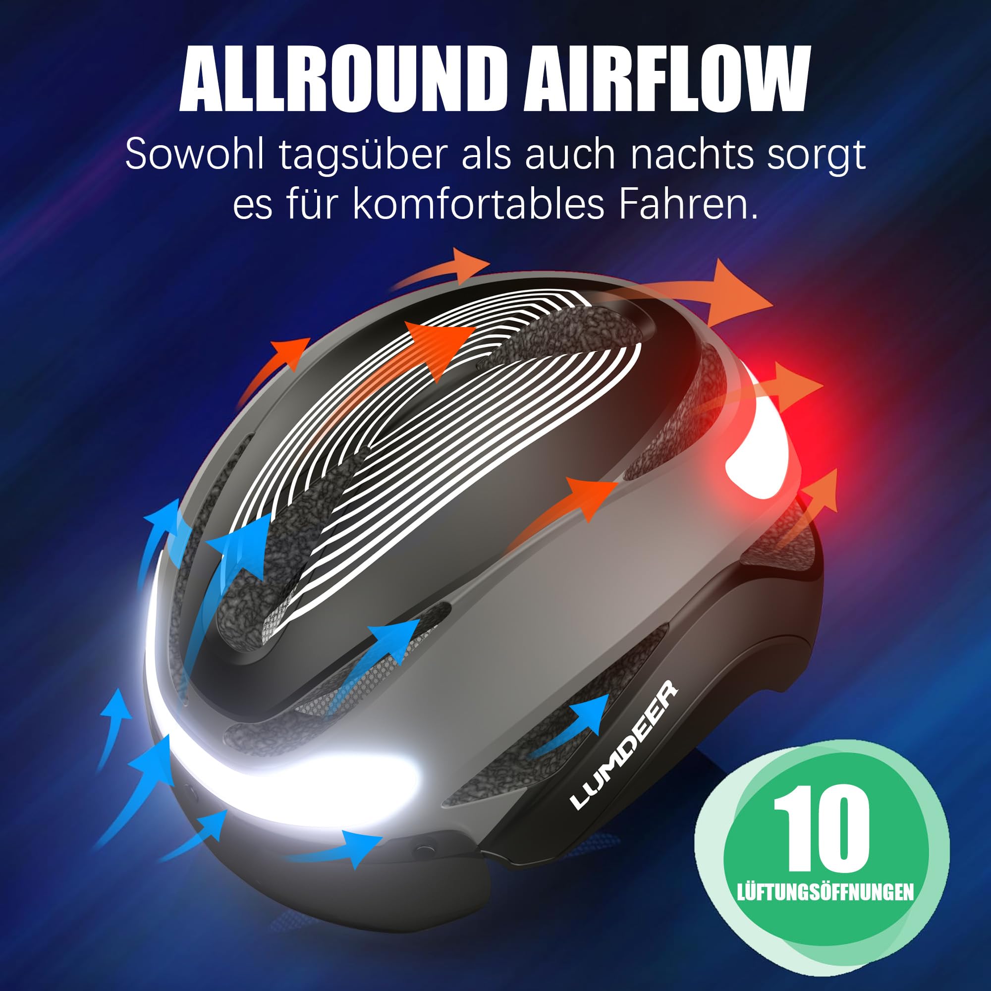LUMDEER Fahrradhelm Herren Damen mit Licht Visier Blinker Bremslicht 2.0 Selbsttönende Gläser E Scooter Helm Erwachsene LED Vorne Hinten Roller Helm Fernbedienung