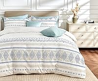 Vista 9 de SLEEPBELLA - Funda de edredón tamaño King, 600 hilos de algodón beige y gris azulado con patrón de hojas lujoso impreso, funda de edredón reversible