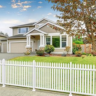 Patio Vinyl Picket Fence White Panels 36" H x 84" W PVC Garden Fences Plastic Decorative for Yard Porch Patio Deck Pool Air Conditioner Safety Dog Fencing (20 Pickets, Straight Top)
