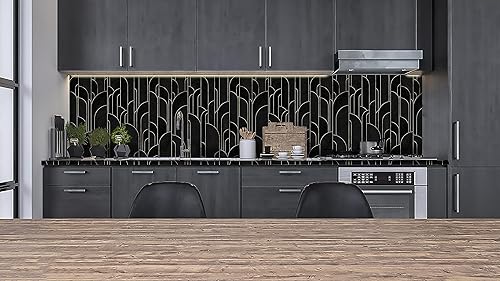 Miniatura 7 de Papel tapiz para despegar y pegar, papel de pared geométrico negro de 16.1 x 78.7 pulgadas, papel tapiz extraíble, color degradado, autoadhesivo,