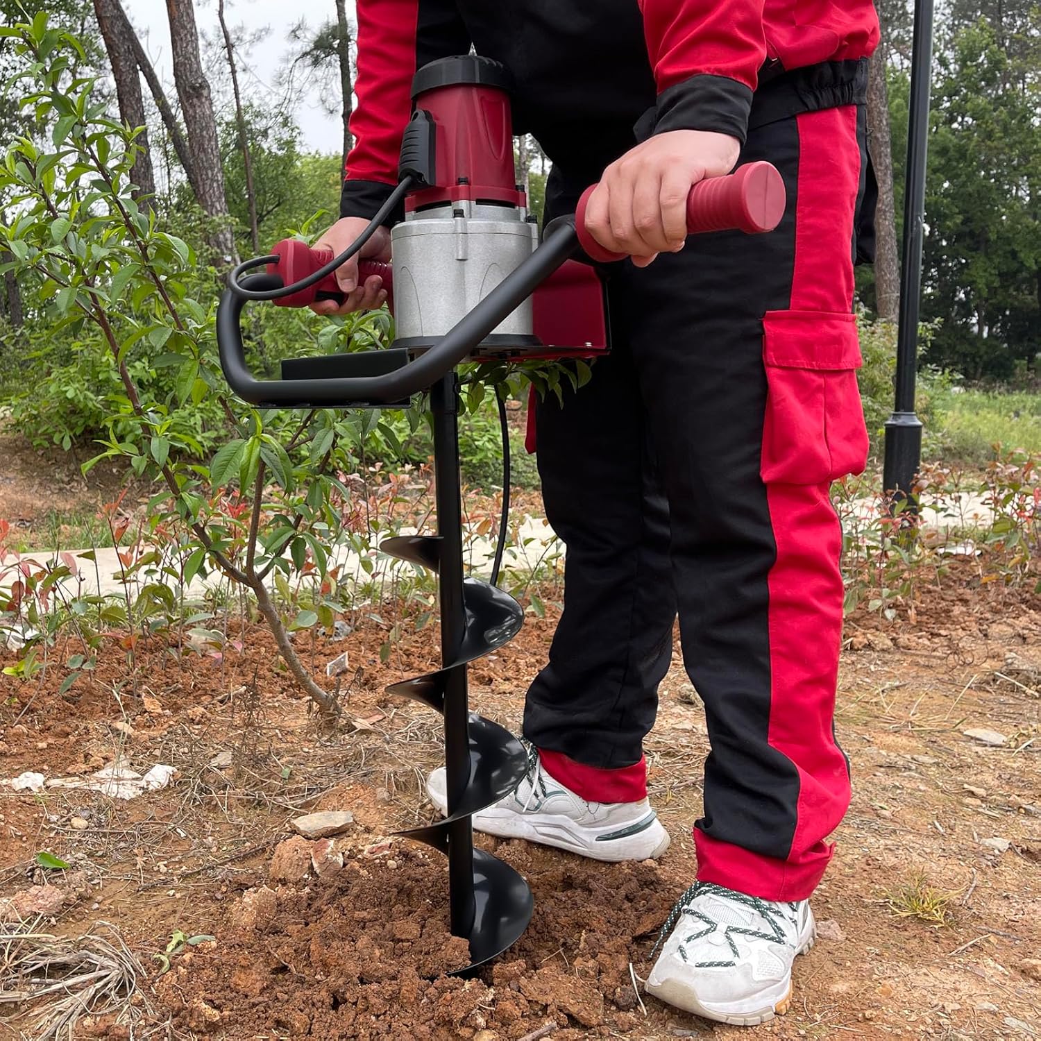 Electric Post-Hole Digger, 1500W 1.6HP Earth Auger Digging Planting Drill Garden Auger Spiral Drill Bit with Extension Rod & 4"/6" Drill Bits for Farmland Garden Plant