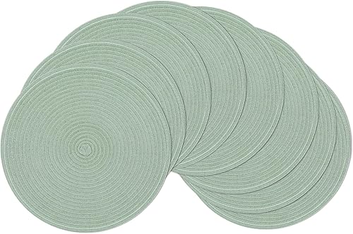 Miniatura 59 de SHACOS Juego de 6 manteles individuales redondos trenzados de 15 pulgadas antideslizantes resistentes al calor de algodón y poliéster, alfombrillas