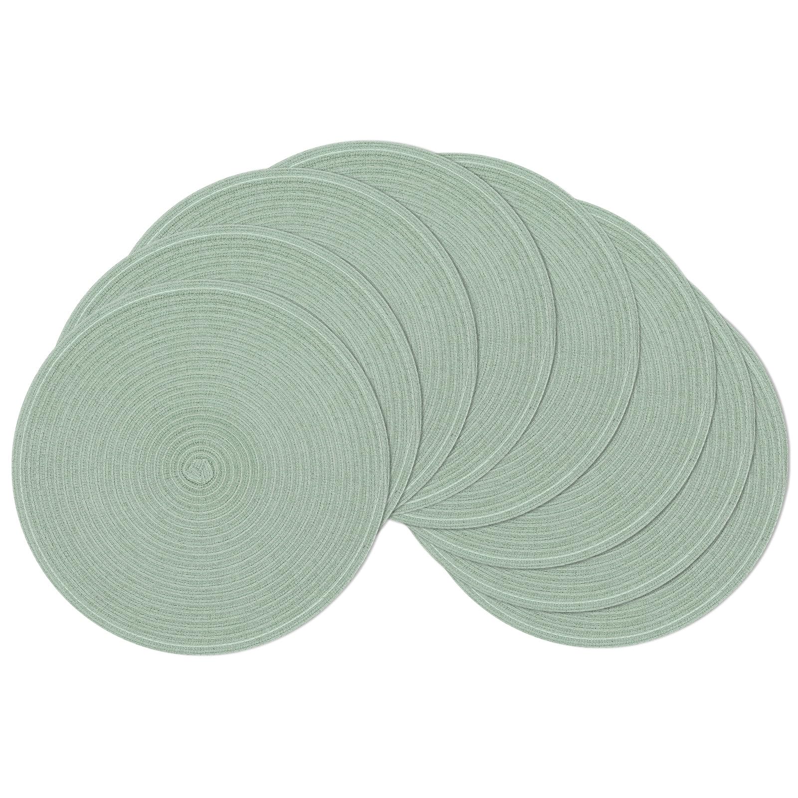 SHACOS Round Placemats Set of 8 Washable 15 inch Round Table Mats Cotton Polyester Woven Braided Place Mats for Dining Table Wedding Party Decor, Sage Green