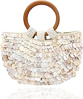 Miuco Handmade Seashell Beaded Clutch Purse for Women - Wooden Top Handle Beach Bag