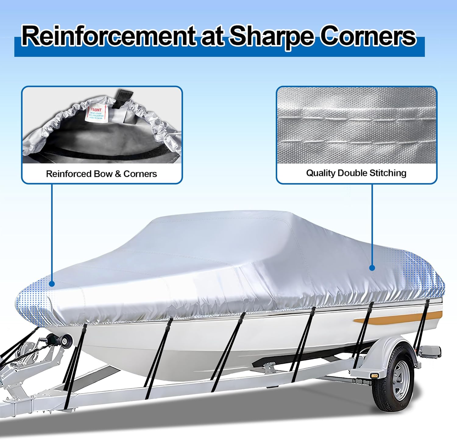 iCOVER Trailerable Boat Cover- 23'-24' Heavy Duty Waterproof Tarp Covers with Storage Bag, Fits V-Hull, Fish&Ski, Pro-Style, Fishing, Runabout, Bass Boats, up to 23ft-24ft Long and 102" Wide