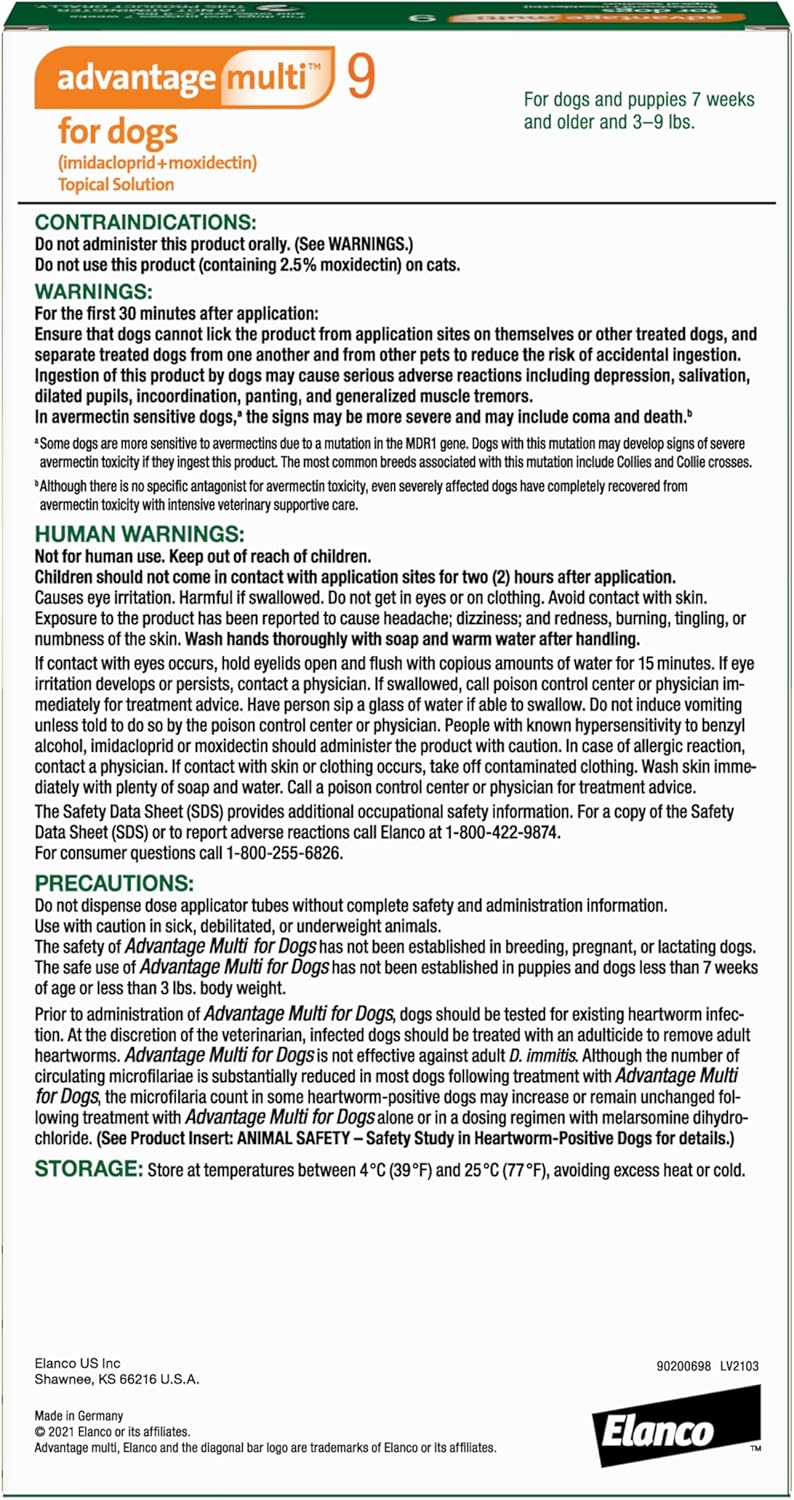 Advantage Multi Topical Solution for Dogs 1 Dose, 3-9 lbs (Green)