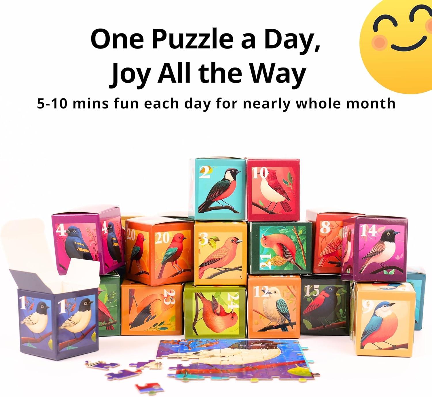 rokt&razo, Birds, 24 Mini Pack, 1000 Pieces Daily Puzzles, Advent Calendar, Individual Daily Puzzles, Perfect for Kids, Teens, Adults and Seniors, Family Game Nights, Size 27.5 * 19.7 in