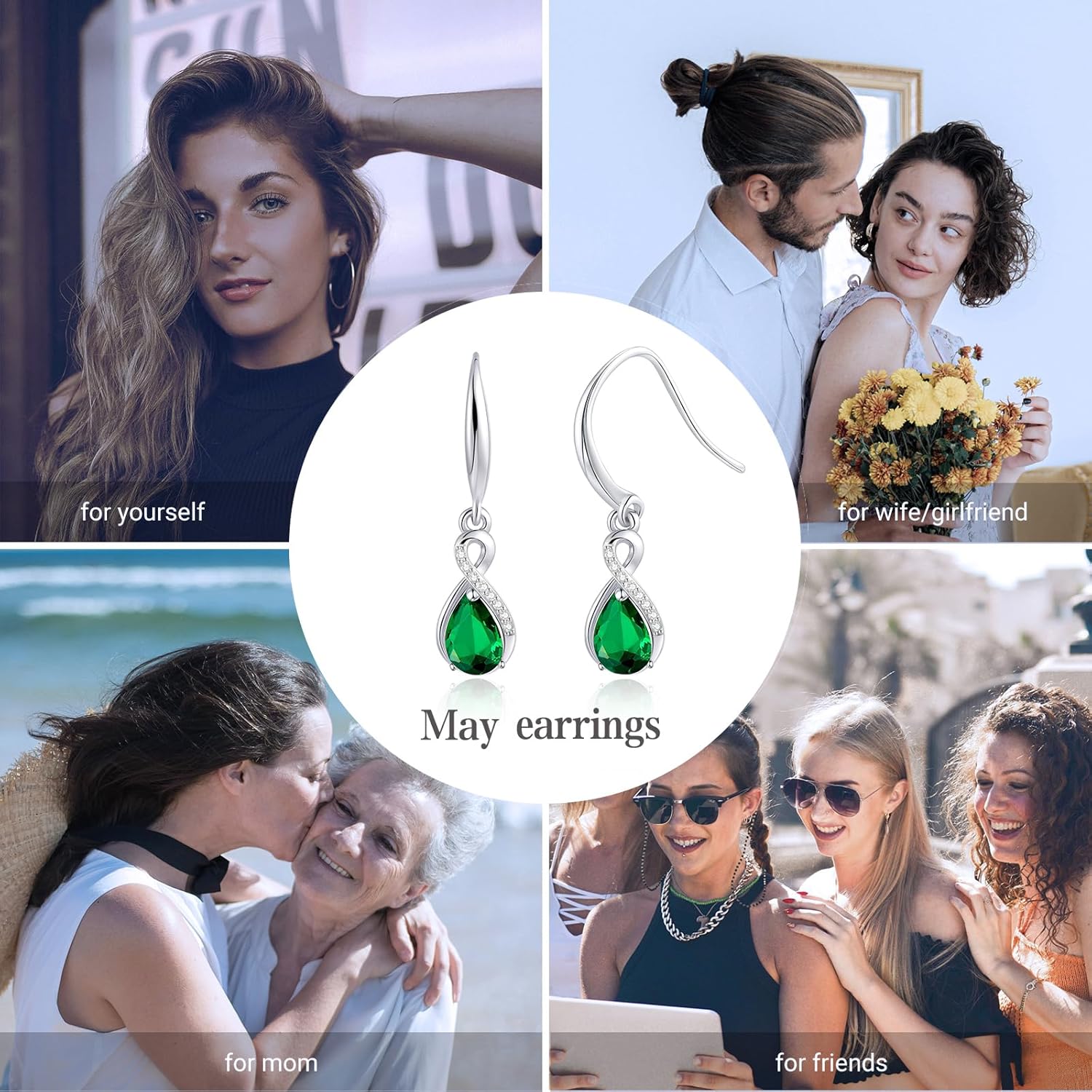 Mothers Day Gifts for Mom Infinity Birthstone Earrings 925 Sterling Silver Teardrop Infinity Drop Dangle Earrings Birthstone Jewelry Birthday Gifts for Women Her Mother Wife