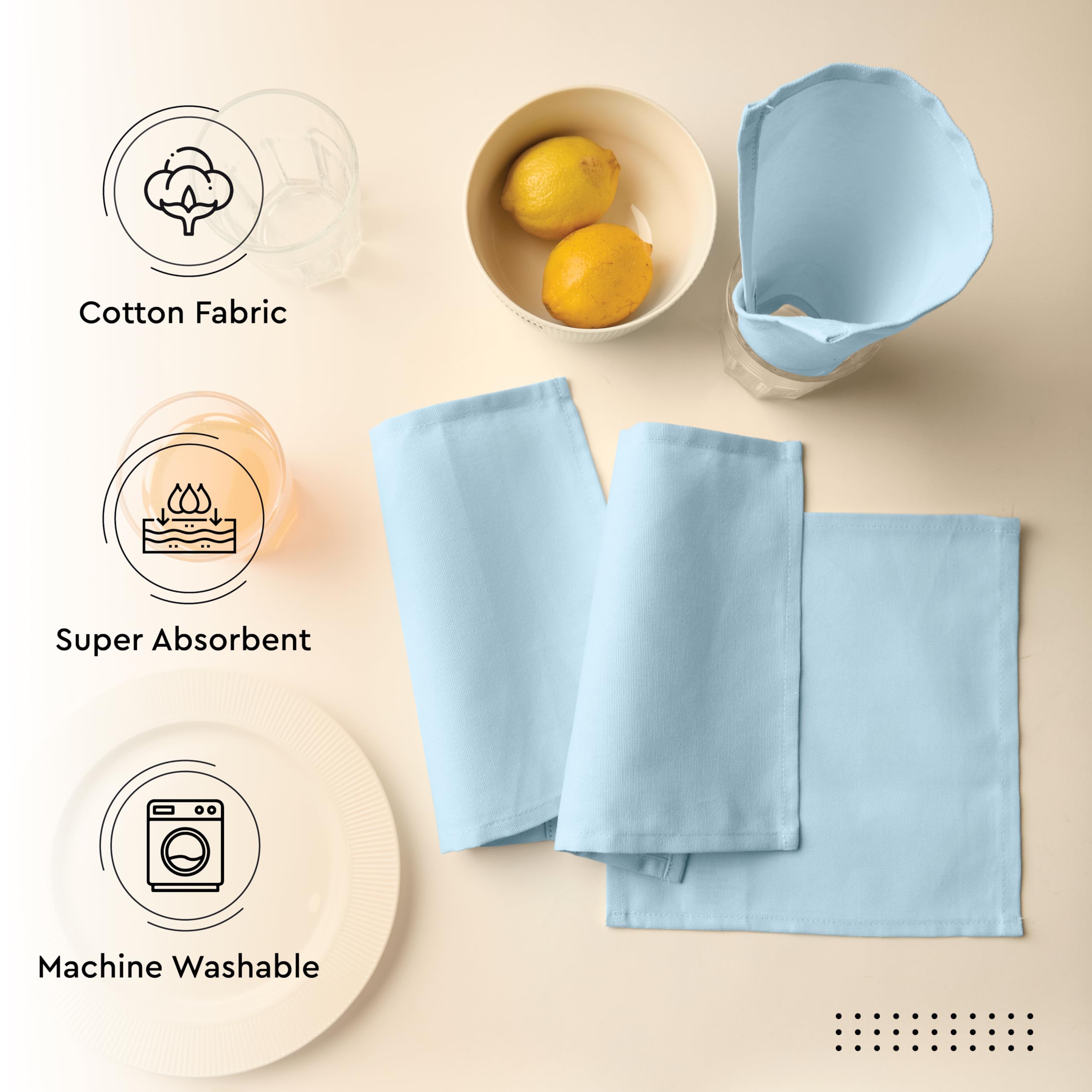 Encasa XO Dining Cocktail Napkins, Cotton Beverage Serviettes Ice Blue 2