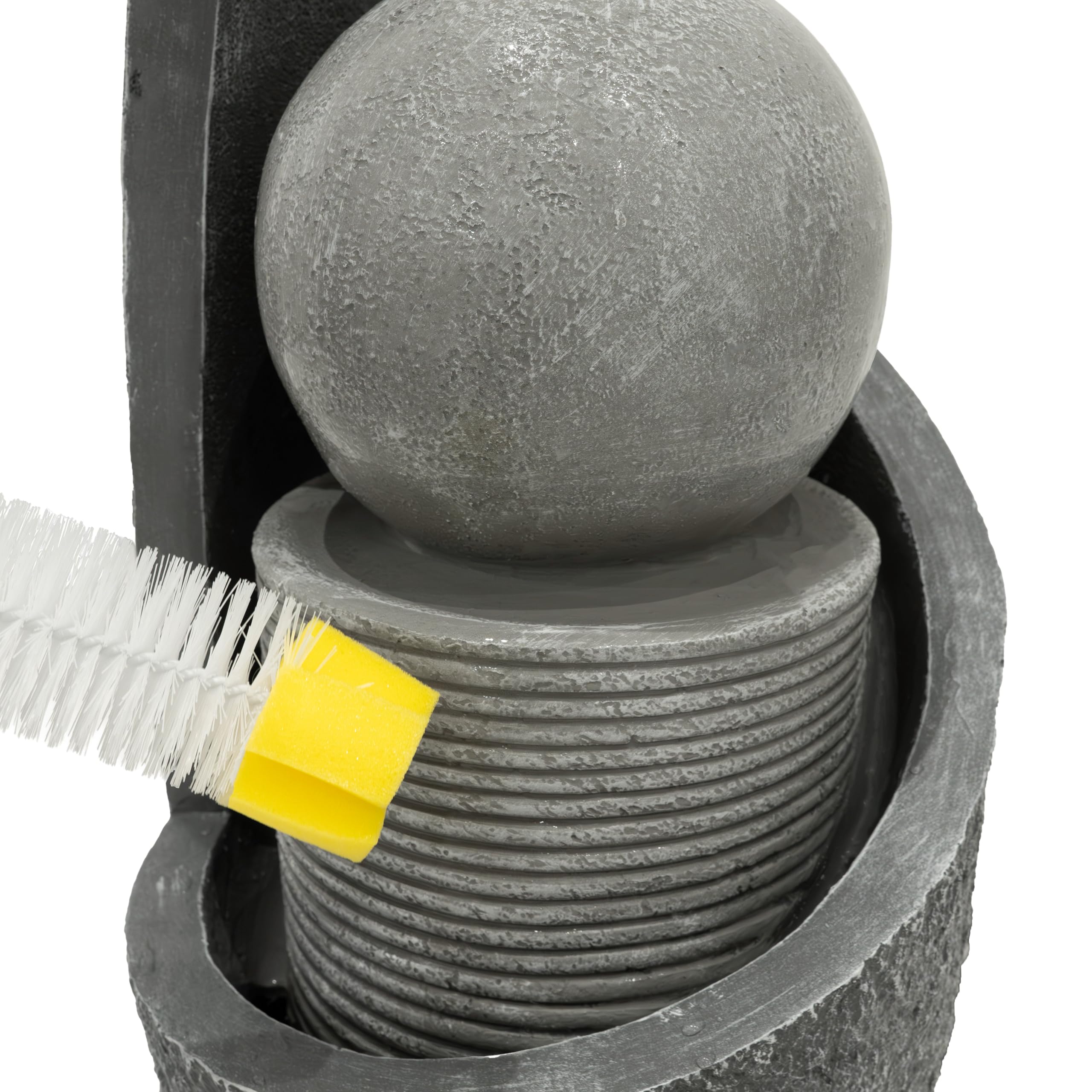 Fontaine de Jardin Cascade Électrique Extérieure Polyresine Gris 4 Lumières LED Blanc Chaud Pompe à Brancher Câble de 7 m Statue Droit Décor Maison Terrasse Zen Cascade [Brosse de Nettoyage INCLUS]