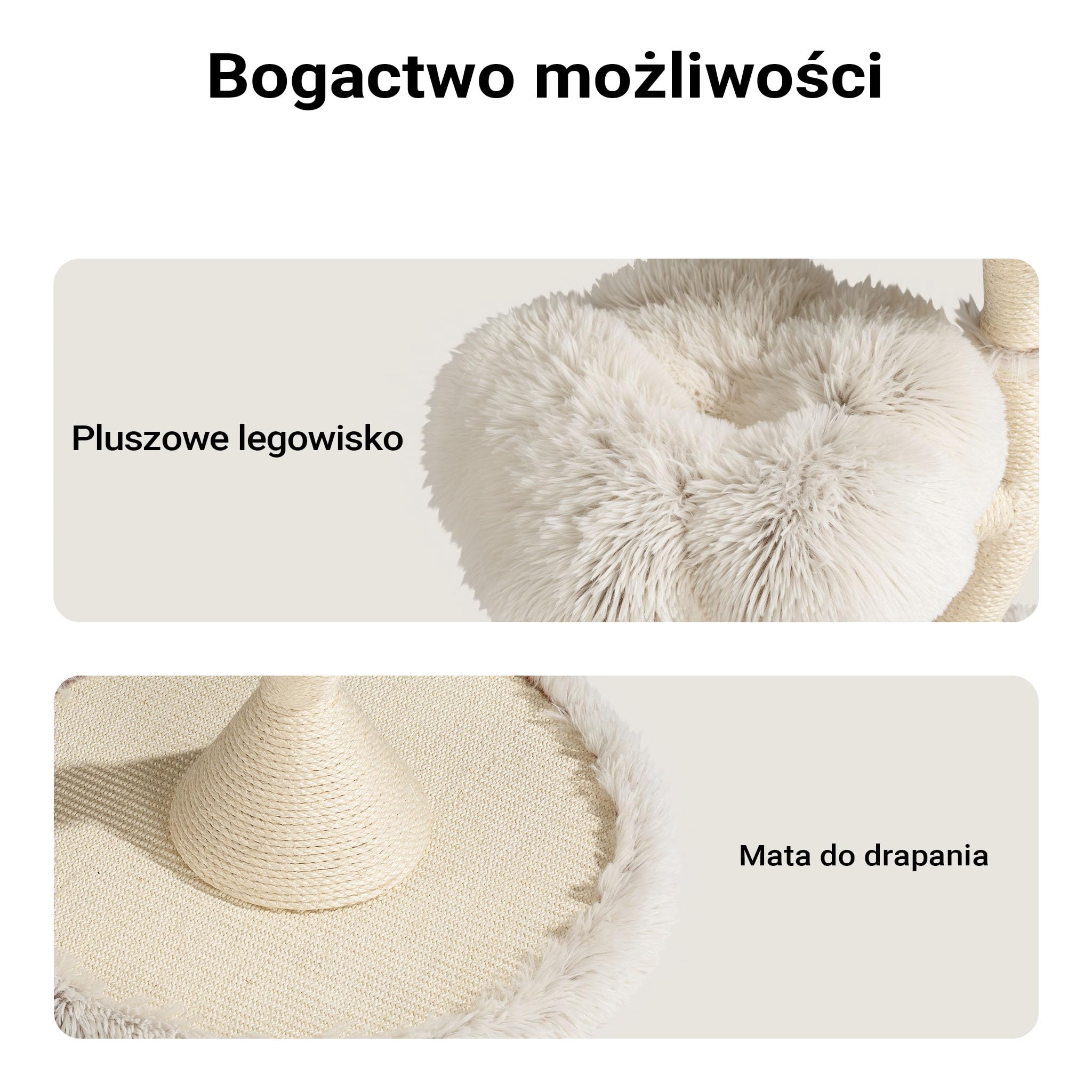 Fudajo Designerski drapak dla kota z legowiskami i zabawką Ø 59 cm i 125 cm wysokości, pluszowy koci plac zabaw z 3 poziomami i piłeczkami, drzewko z sizalem