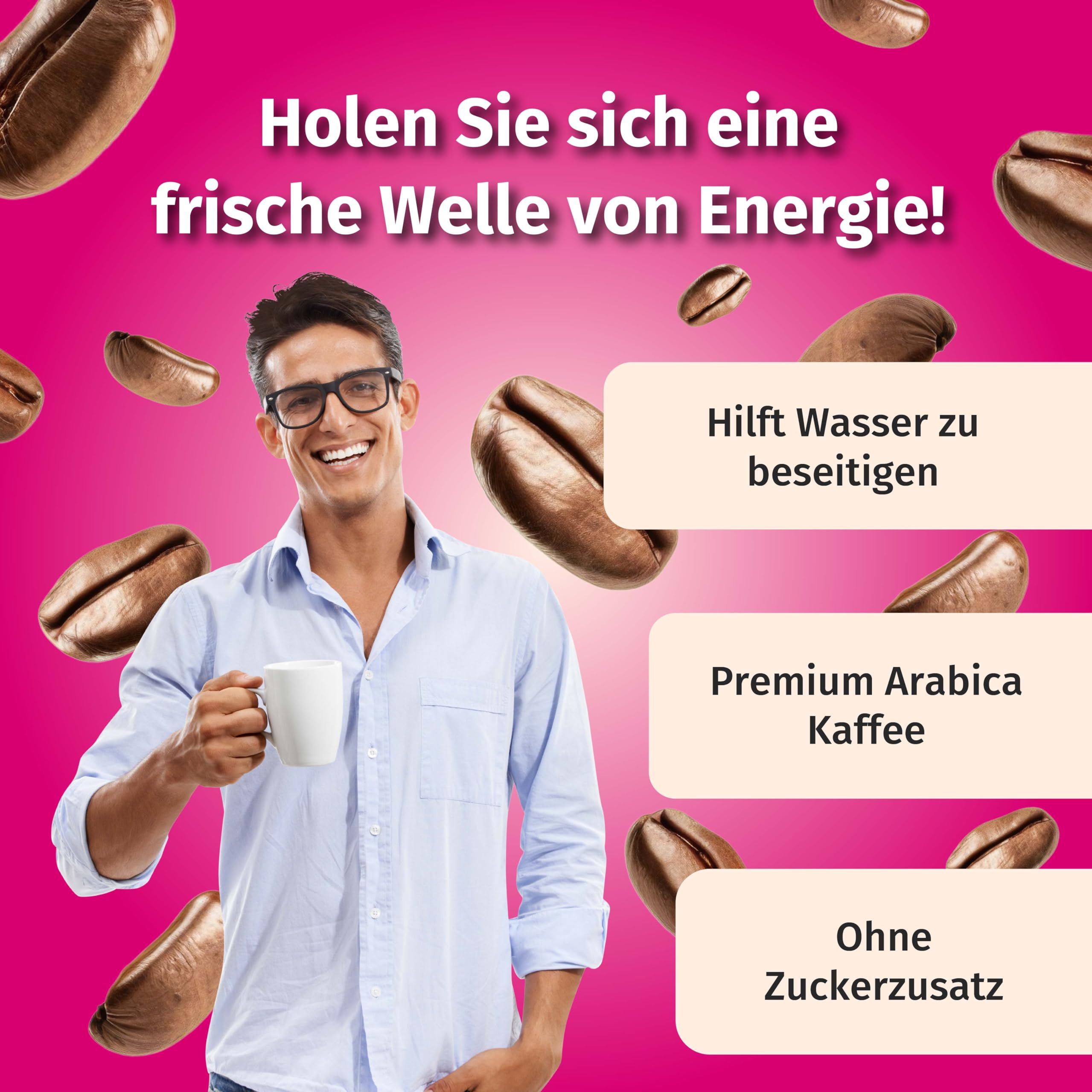 Nature's Finest WaterOut Coffee, Instant-Kaffee 375 g (3er Pack) | Instant-Kaffee (20 % Arabica) mit Cactinea Kaktusfeige - vegan, aromatisch, in Sekunden zubereitet