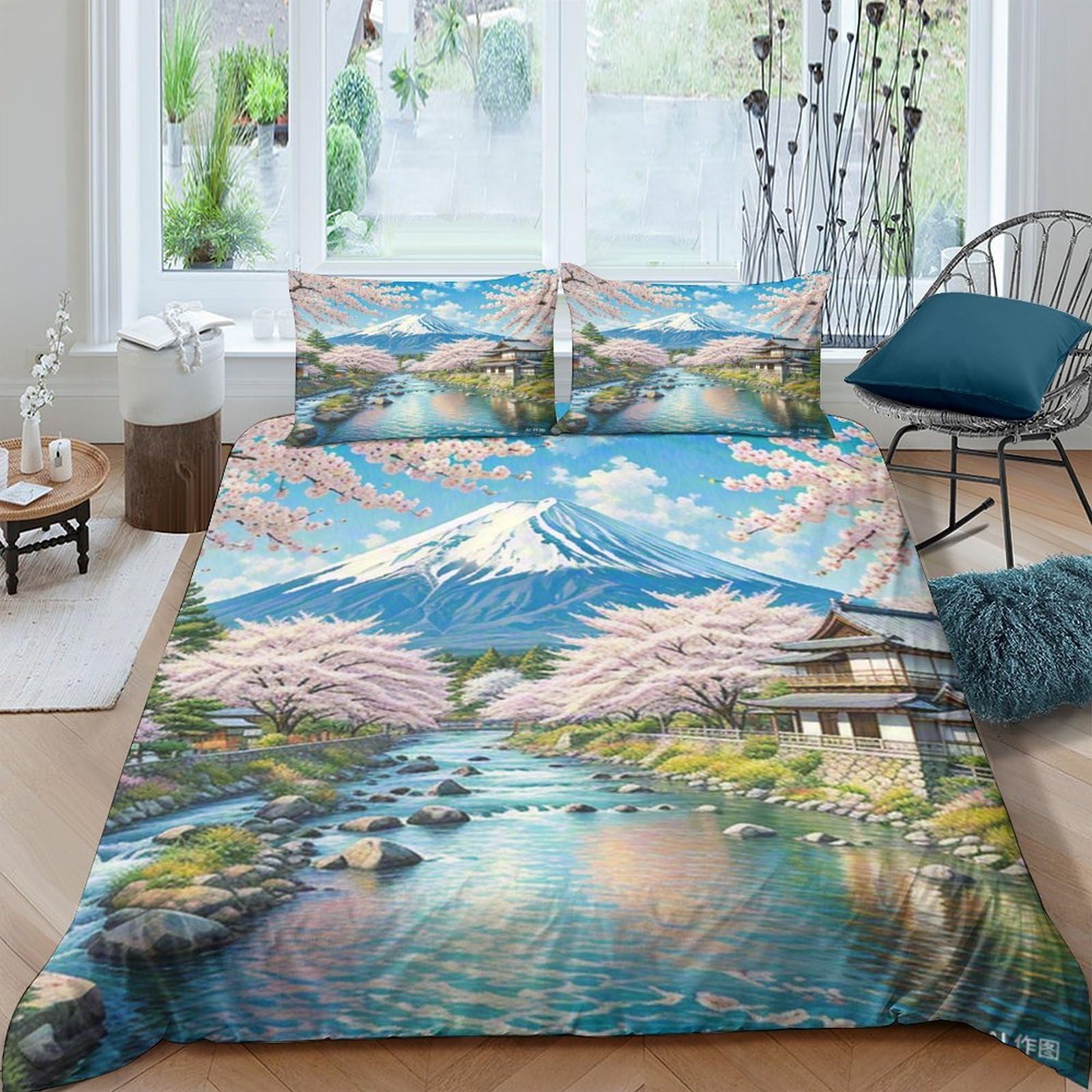 Housse de couette fleur de cerisier en microfibre douce hypoallergénique