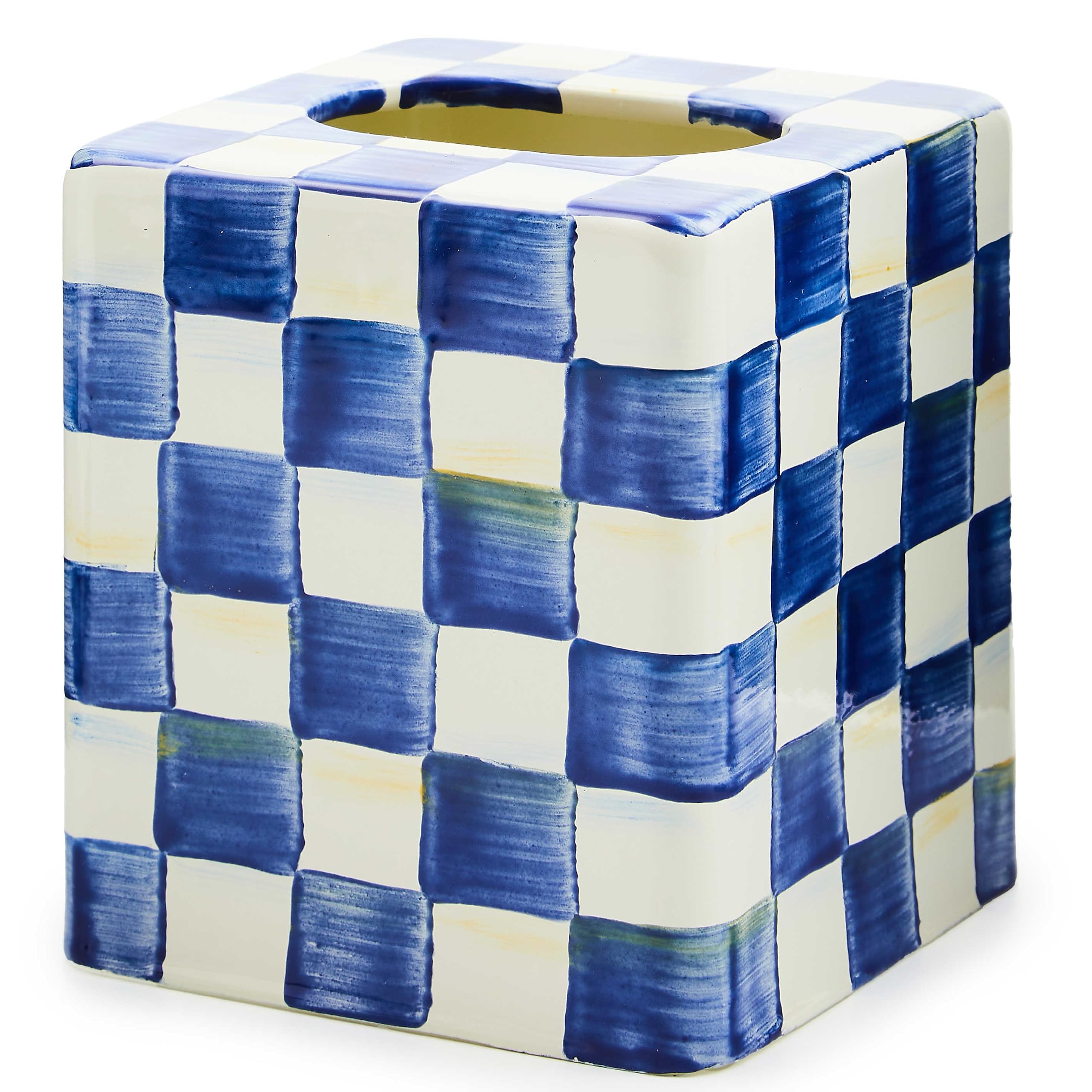 MACKENZIE-CHILDS Tissue-Box Cover, Tissue Holder for Home Decor, Blue-and-White Royal Check, Square