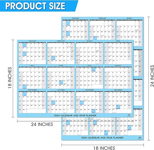 Miniatura 2 de Calendario de pared 2024 grande de borrado en húmedo y seco laminado de 12 meses, planificador de pared anual, reversible, horizontalvertical,