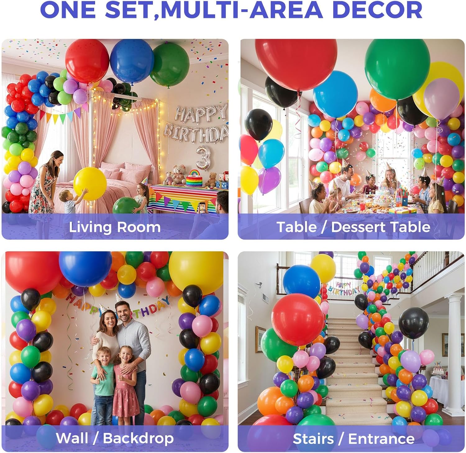 Koogel 36 Inch Assorted Rainbow Large Latex Balloons, 15 PCS Big Assorted Color Balloons for Birthday Bridal Shower Wedding Party Carnival Anniversary Decorations