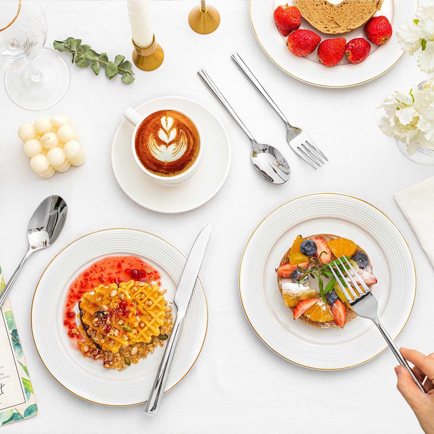 HIKAA Edelstahl Besteck Set 12 Personen, 60-Teilig Geschmiedetes Essbesteck | Premium-Edelstahl 18/10 Besteck für Haushalt, Hochzeit, Party, Cutlery Set Hochglanzpoliert und Spülmaschinenfest(Silber)